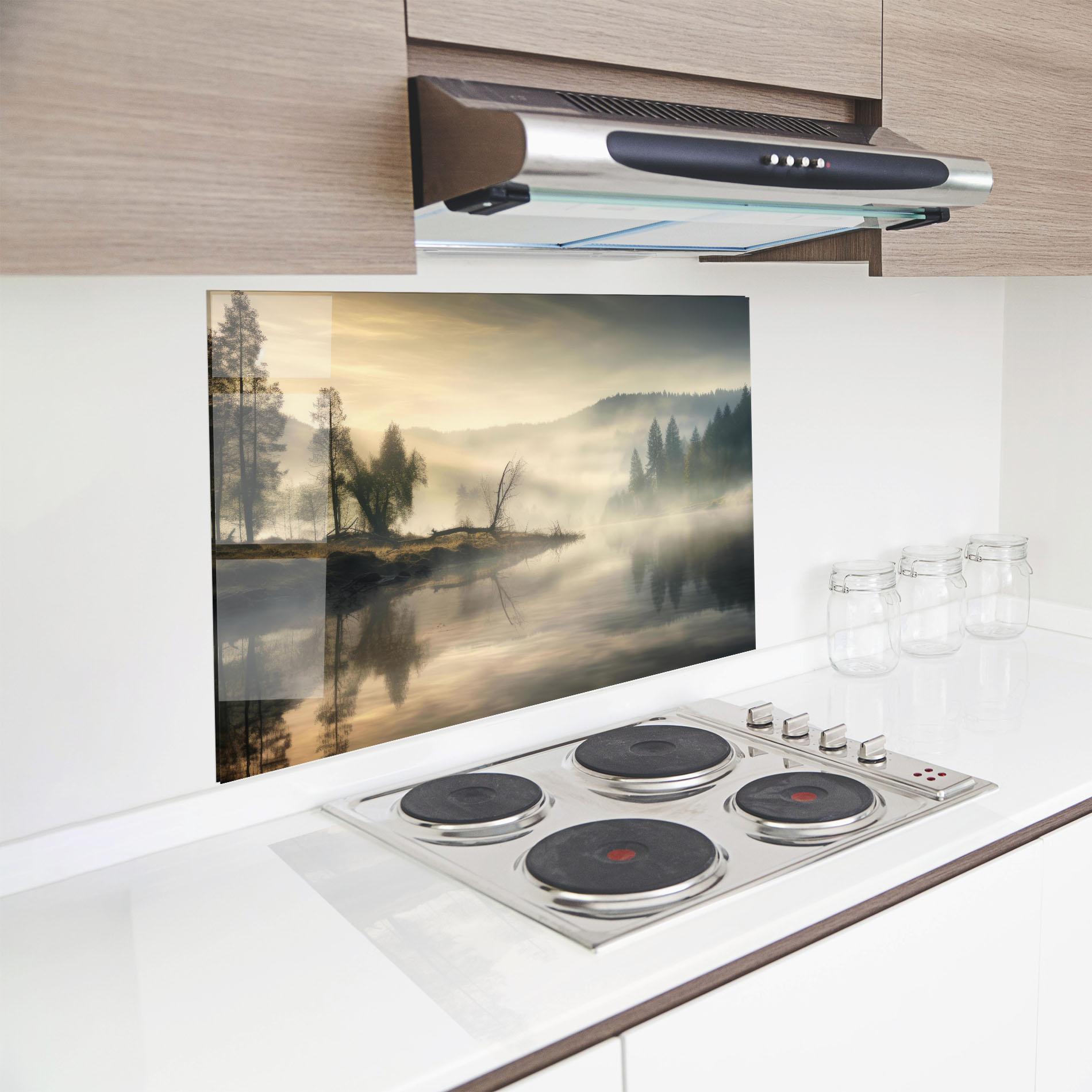 Panou Sticla Bucatarie Foggy Morning mockup 8