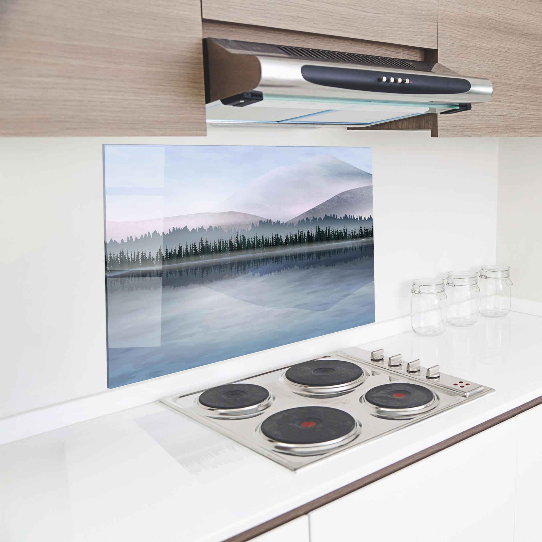 Panou Sticla Bucatarie Grey Lake Trees mockup 8