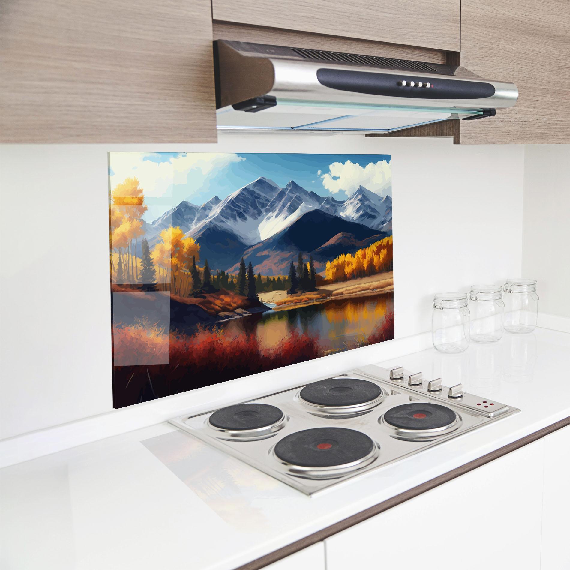 Panou Sticla Bucatarie Lake Autumn View mockup 8