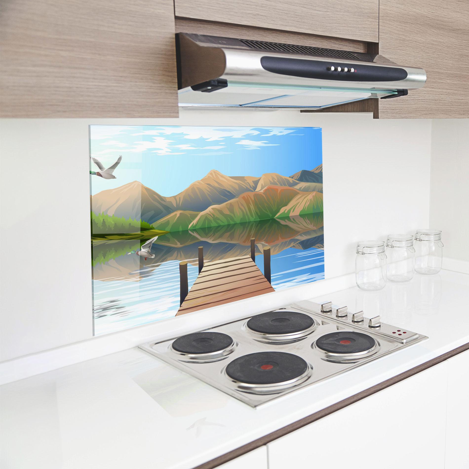 Panou Sticla Bucatarie Morning Lake mockup 8