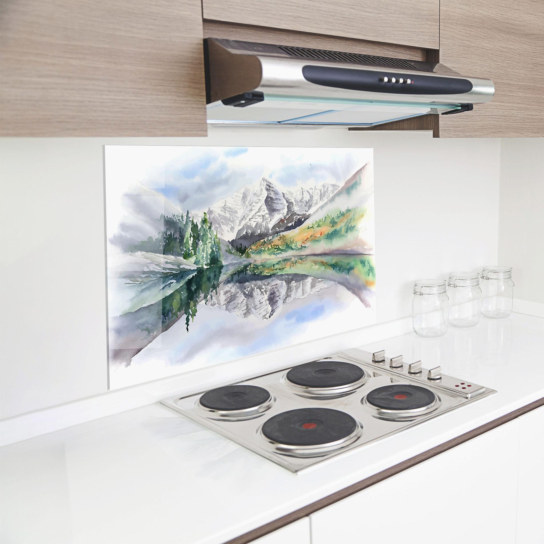 Panou Sticla Bucatarie Mountain Lake Paint mockup 8