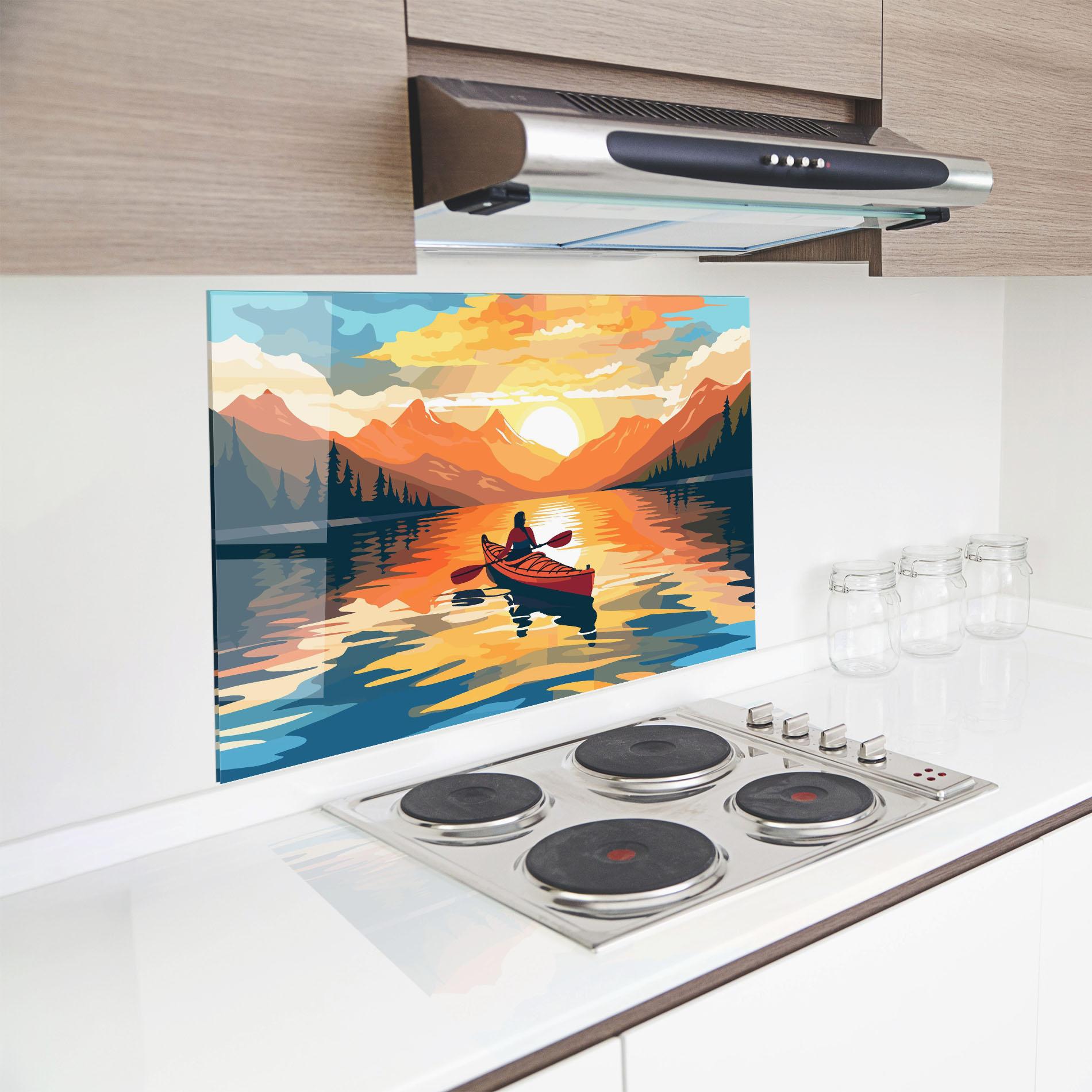 Panou Sticla Bucatarie Young_woman_kayaking_in_crystal_lake_illustration_6 mockup 8