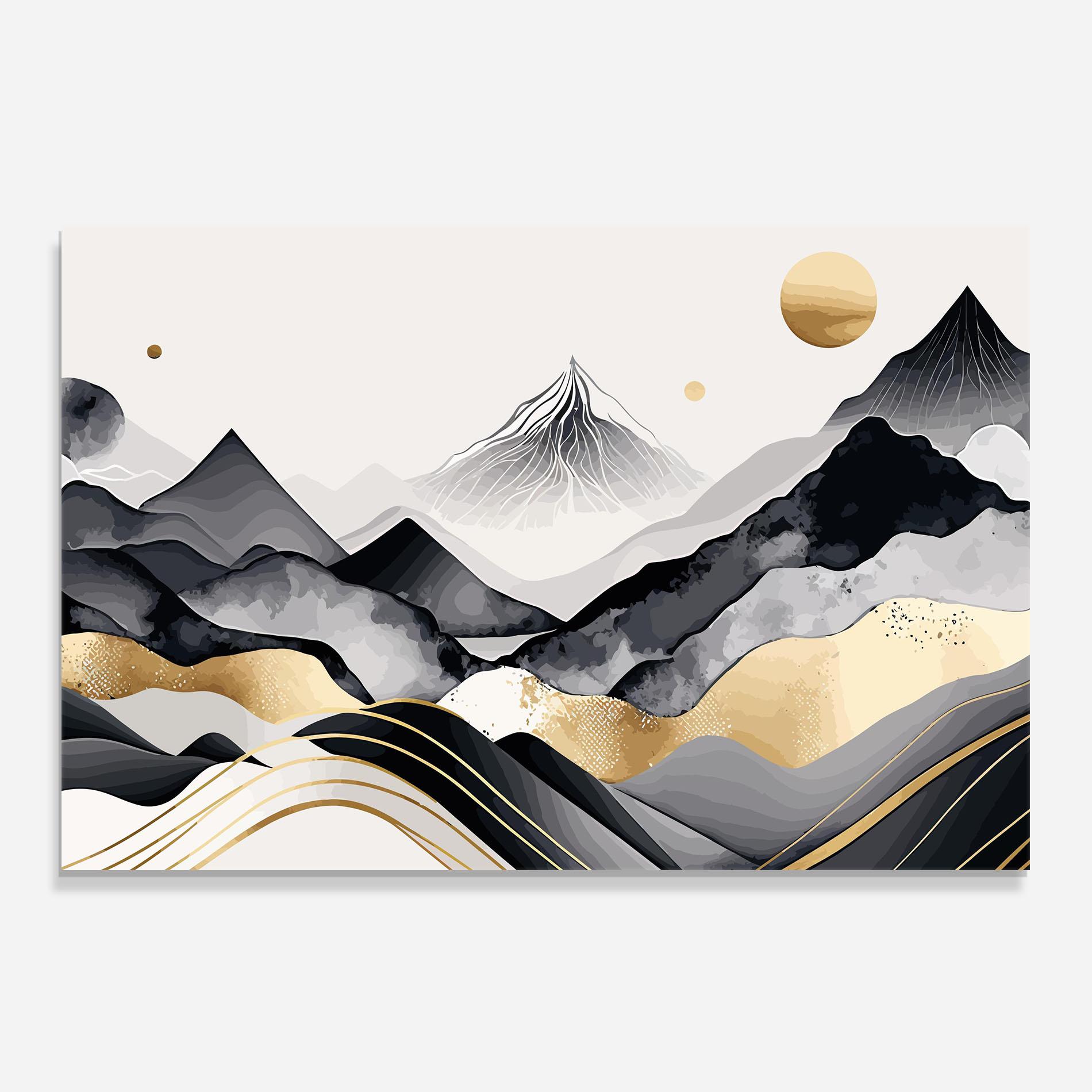 Panou Sticla Bucatarie Gold Black Mountain mockup 0