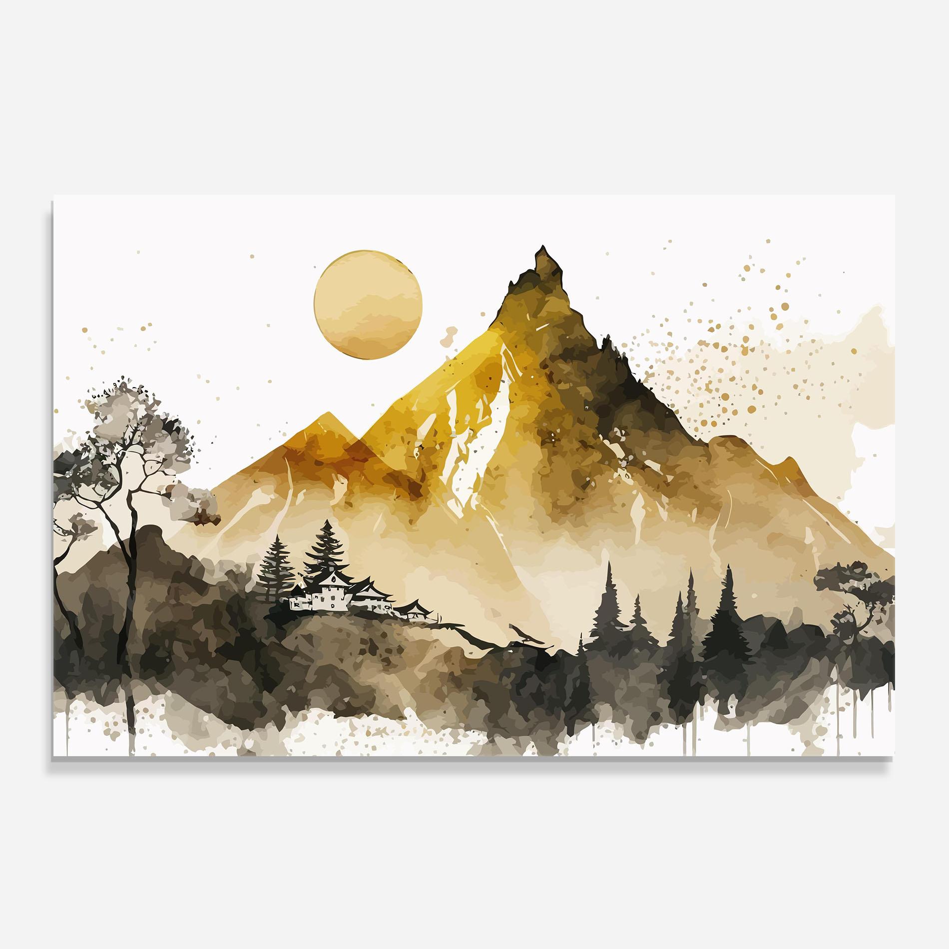 Panou Sticla Bucatarie Gold Mountain Art mockup 0