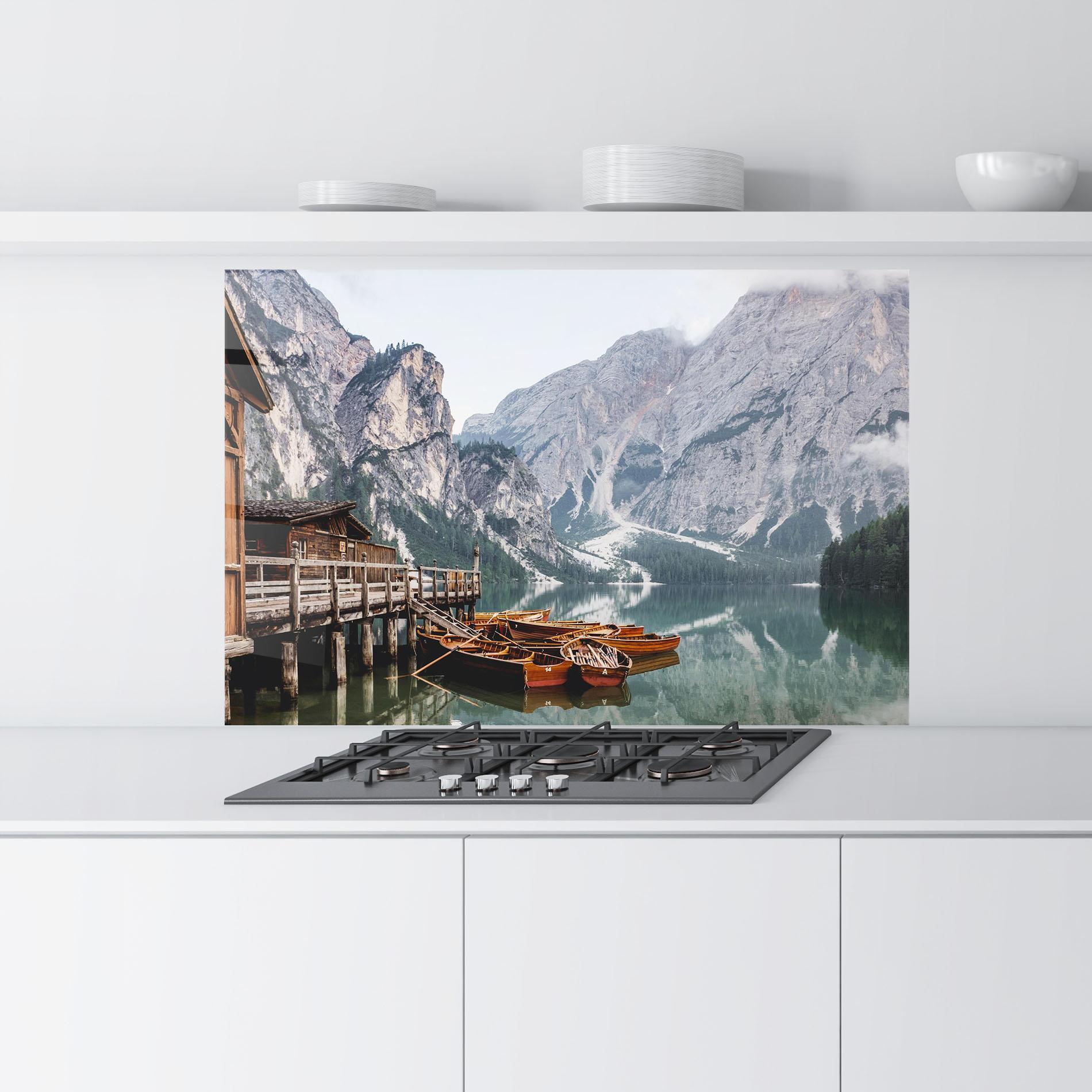 Panou Sticla Bucatarie Boat Lake Mountain mockup 9