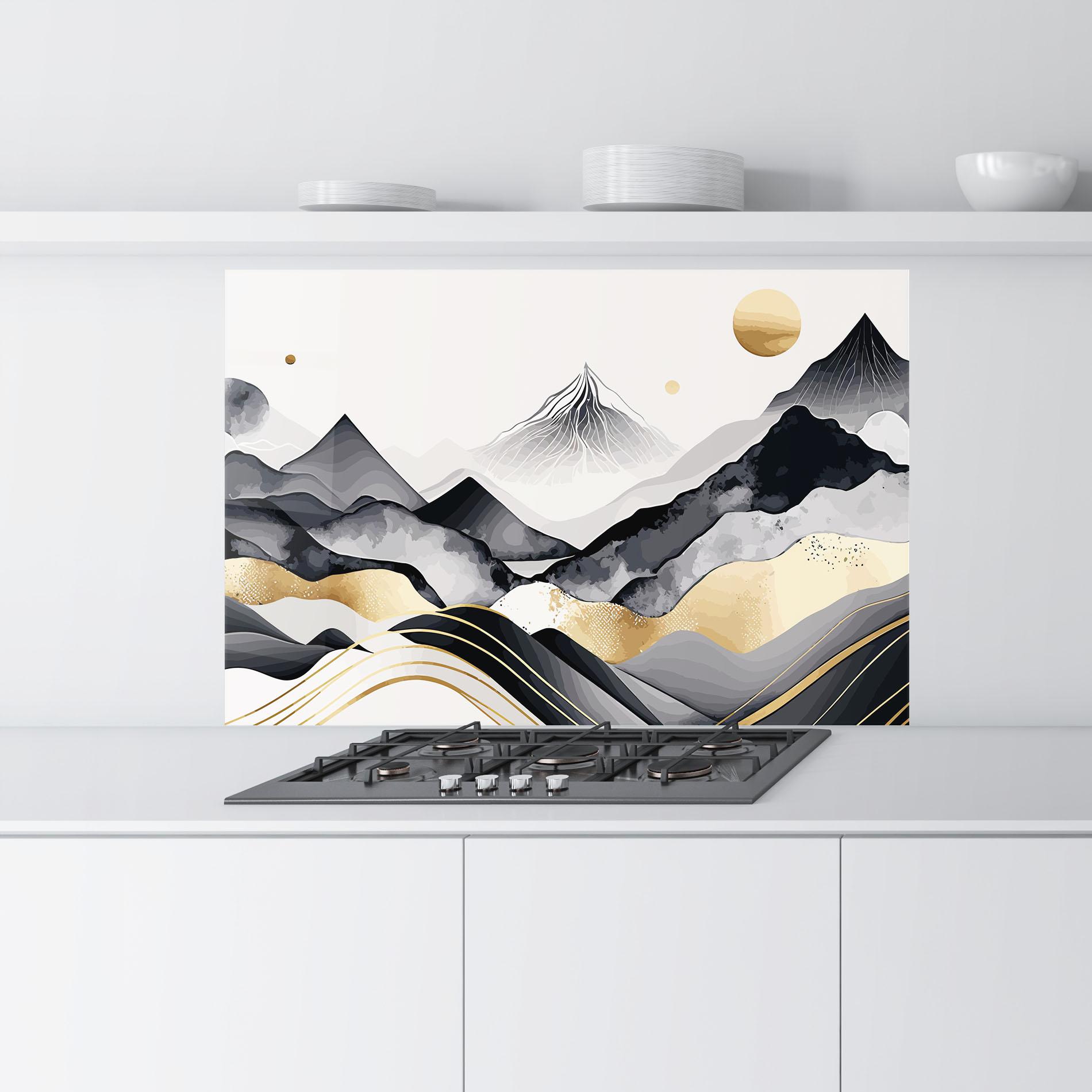 Panou Sticla Bucatarie Gold Black Mountain mockup 9
