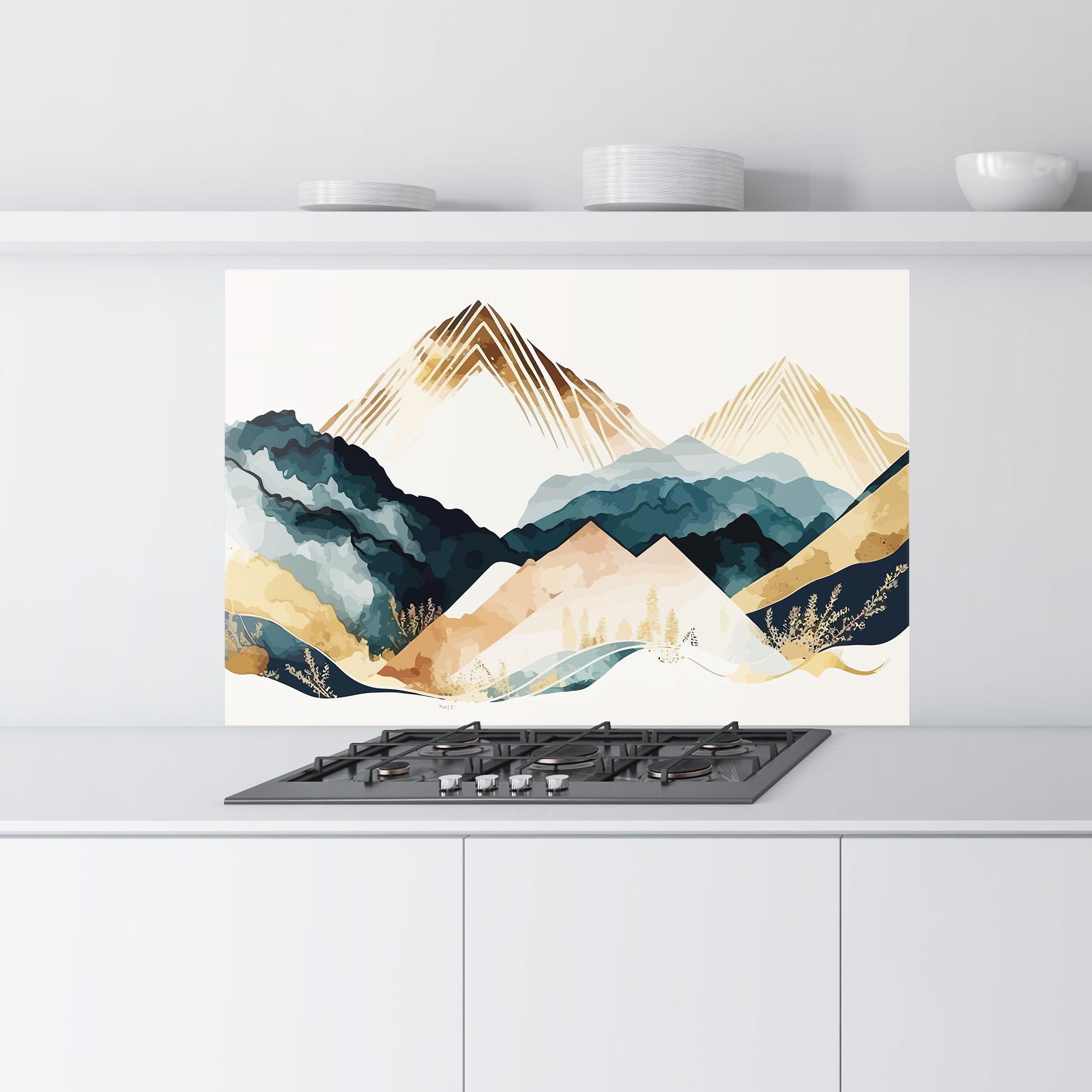 Panou Sticla Bucatarie Gold Green Mountain mockup 9