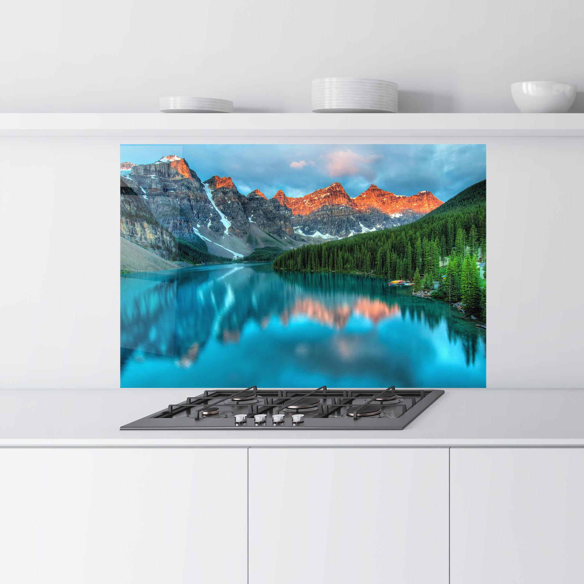 Panou Sticla Bucatarie Lake Reflection mockup 9