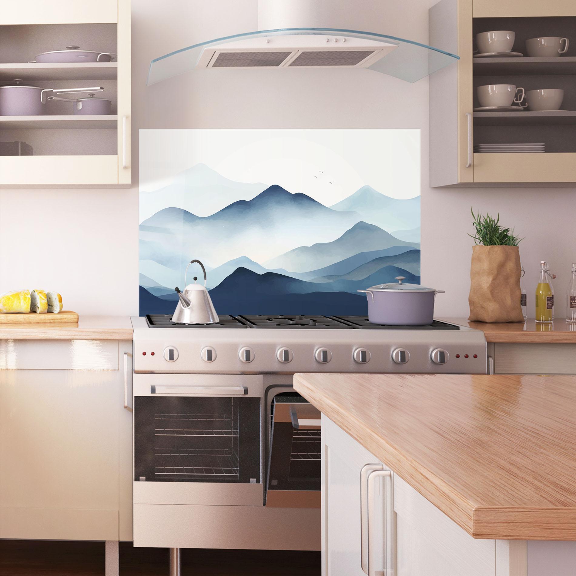 Panou Sticla Bucatarie Blue Foggy Mountain mockup 1