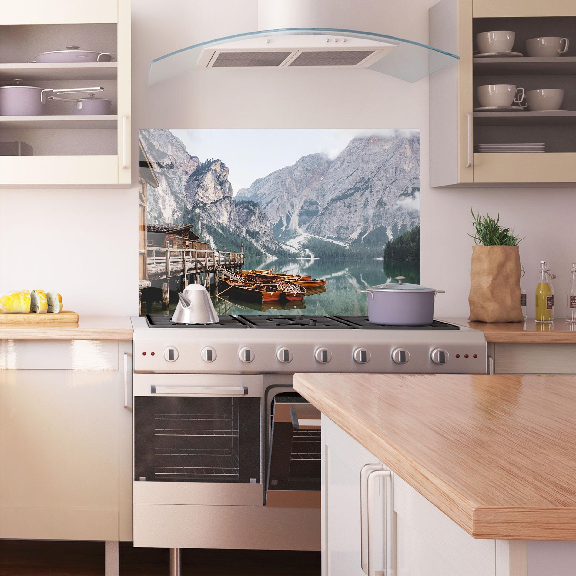 Panou Sticla Bucatarie Boat Lake Mountain mockup 1