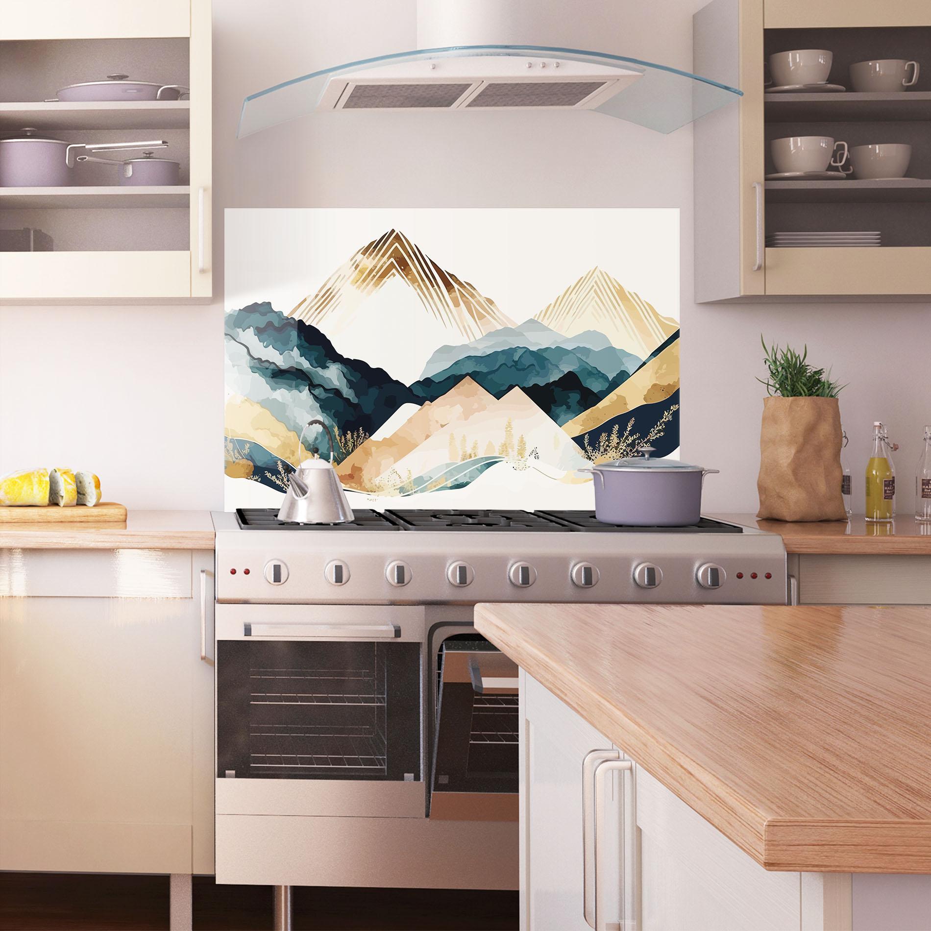 Panou Sticla Bucatarie Gold Green Mountain mockup 1