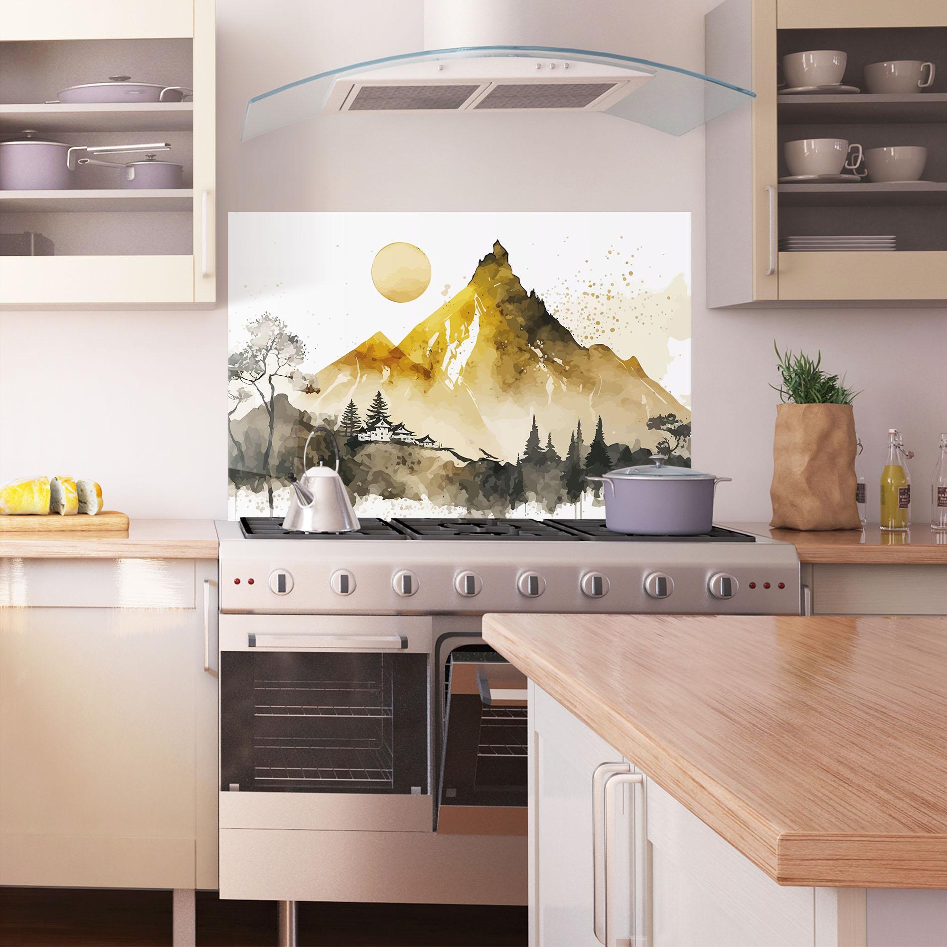 Panou Sticla Bucatarie Gold Mountain Art mockup 1