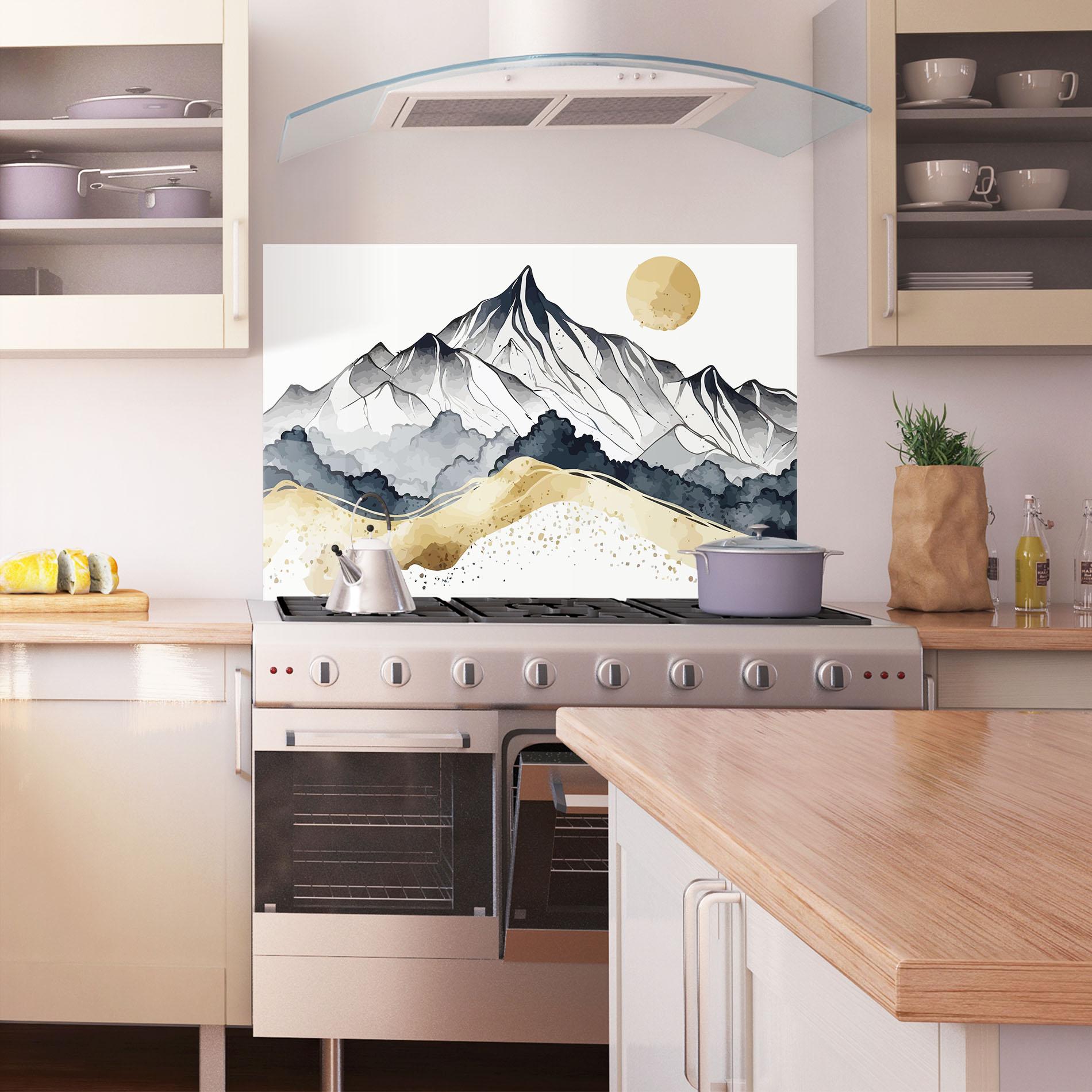 Panou Sticla Bucatarie Grey Gold Mountain mockup 1