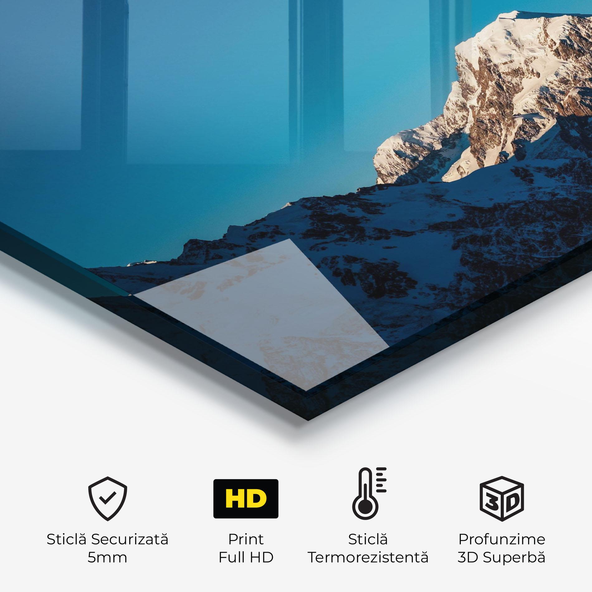 Panou Sticla Bucatarie Blue Snowy Mountain mockup 2
