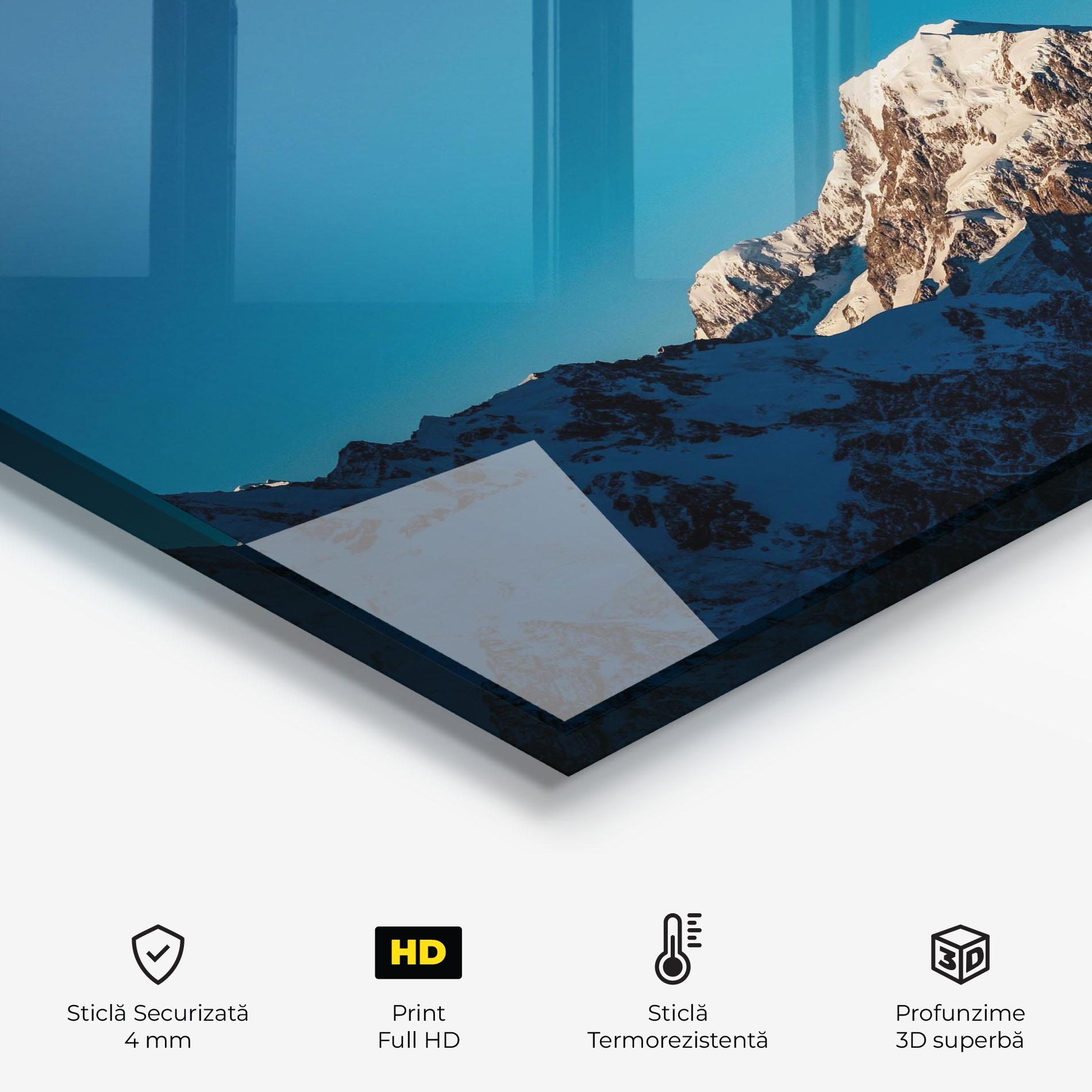 Panou Sticla Bucatarie Blue Snowy Mountain mockup 2