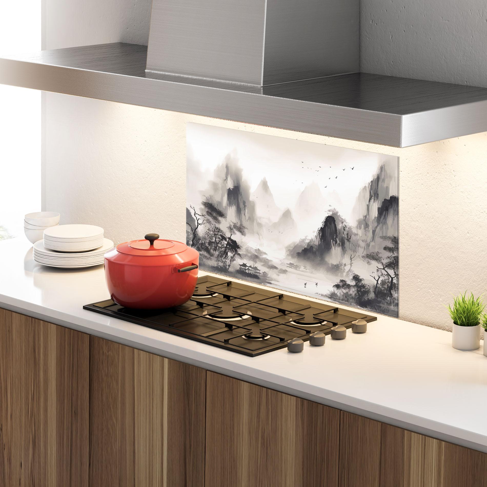 Panou Sticla Bucatarie Far Away Mountain mockup 4