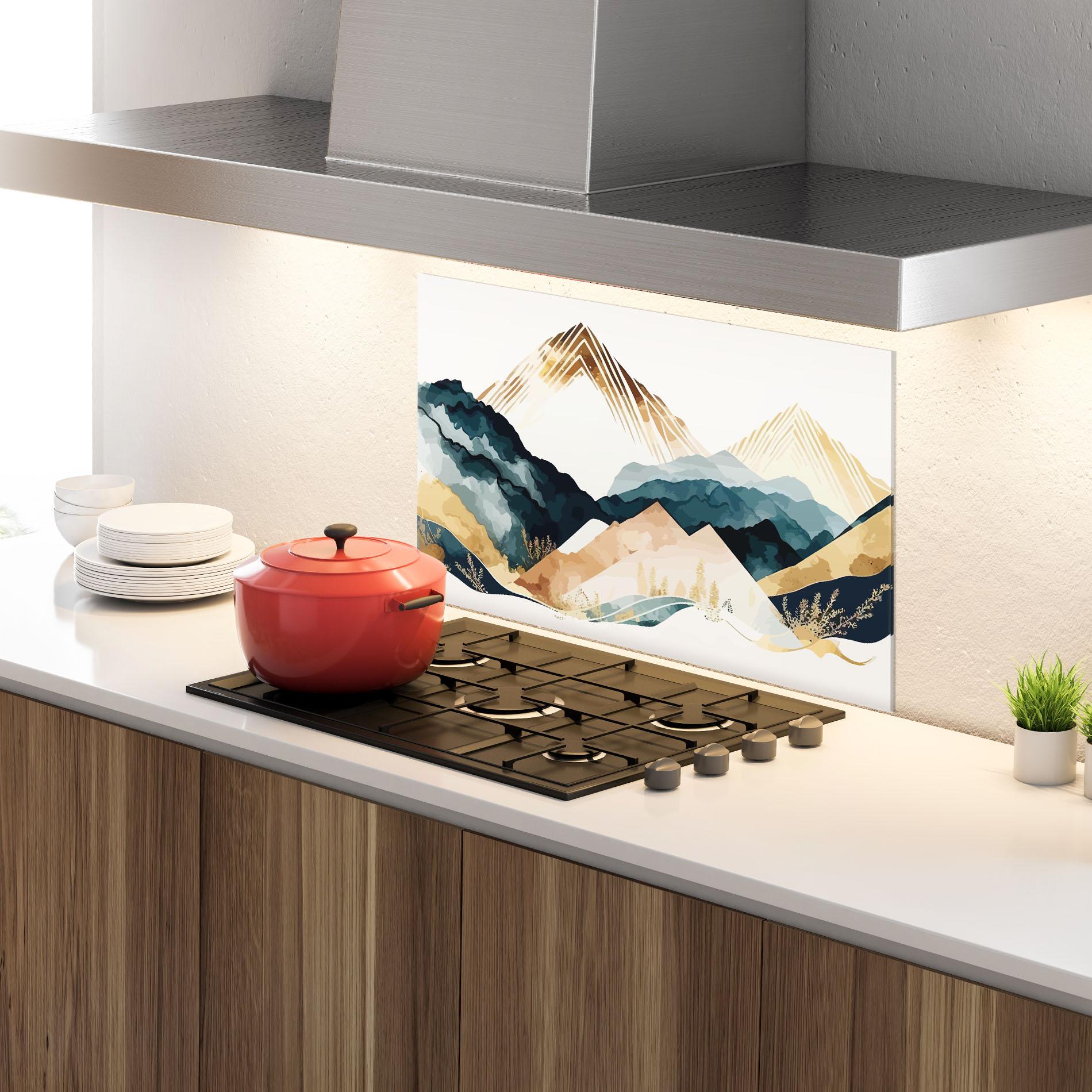 Panou Sticla Bucatarie Gold Green Mountain mockup 4