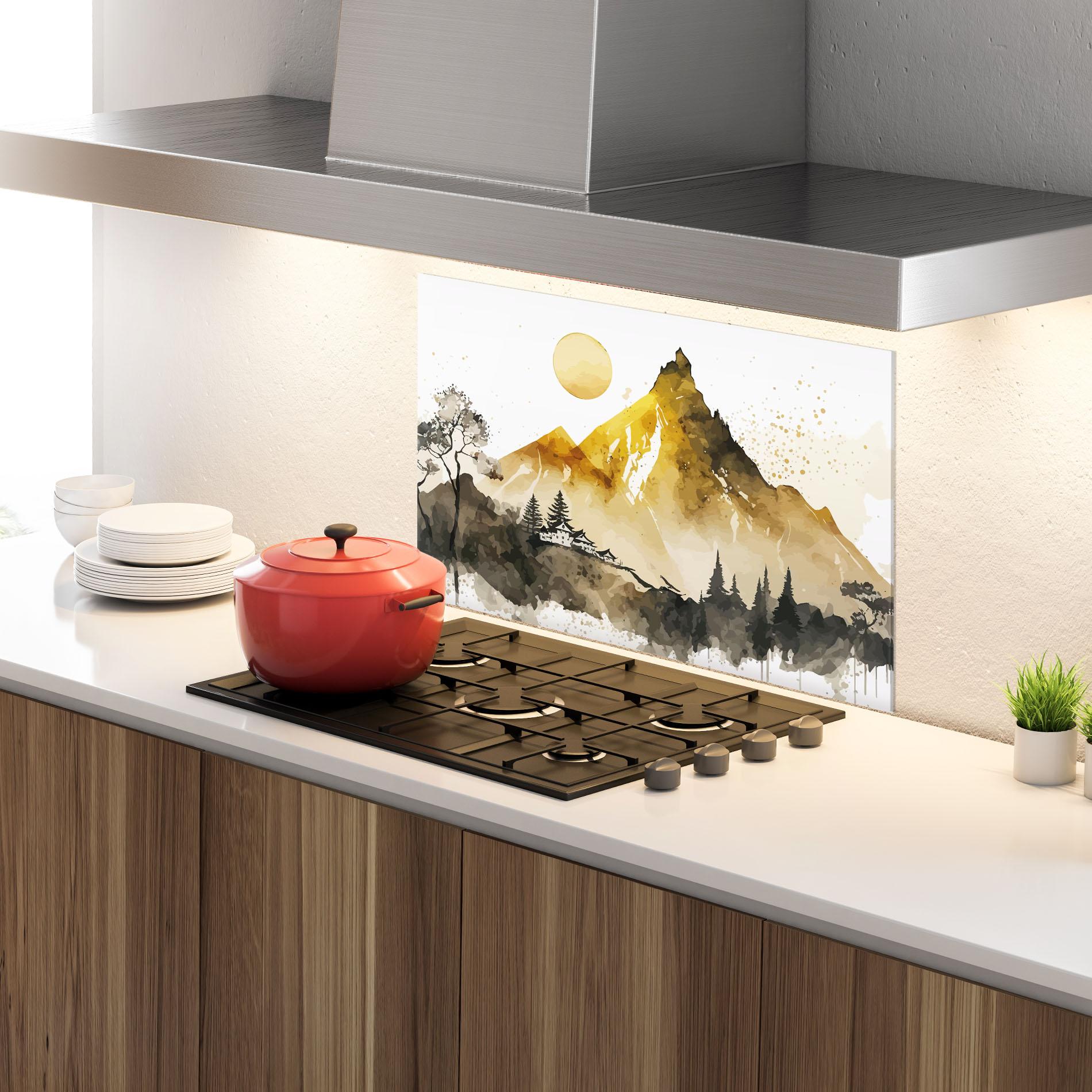 Panou Sticla Bucatarie Gold Mountain Art mockup 4