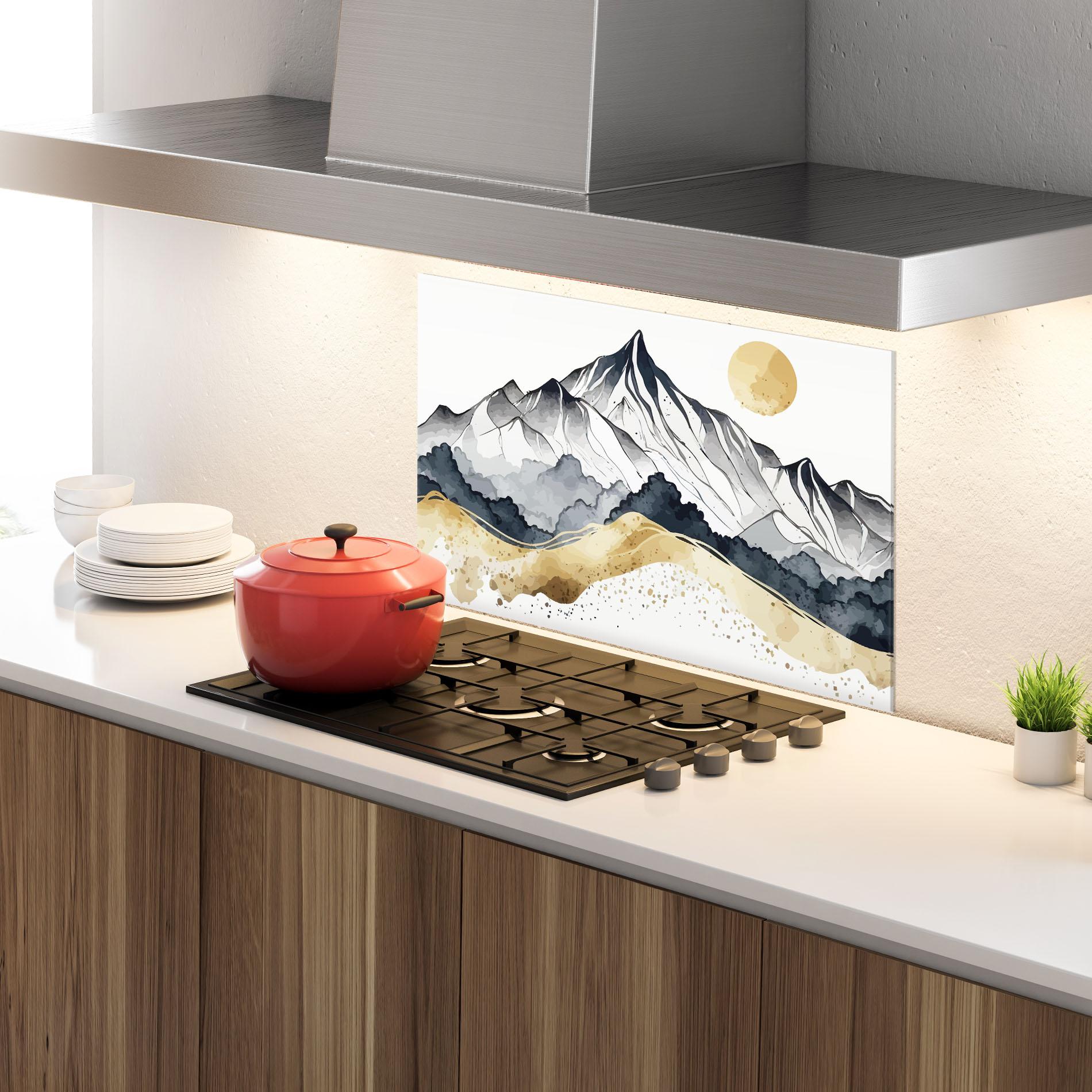 Panou Sticla Bucatarie Grey Gold Mountain mockup 4