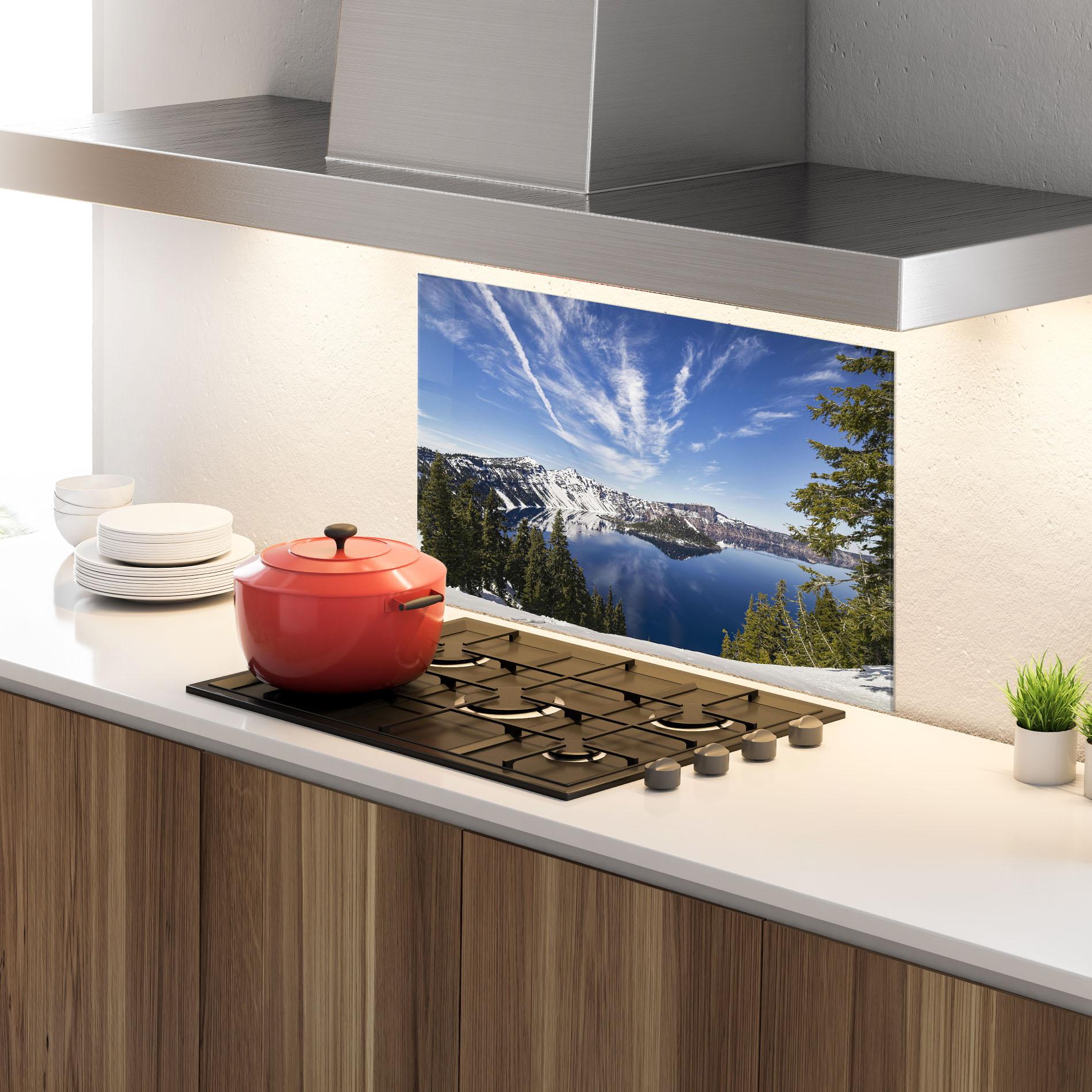 Panou Sticla Bucatarie White Snowy Mountain mockup 4