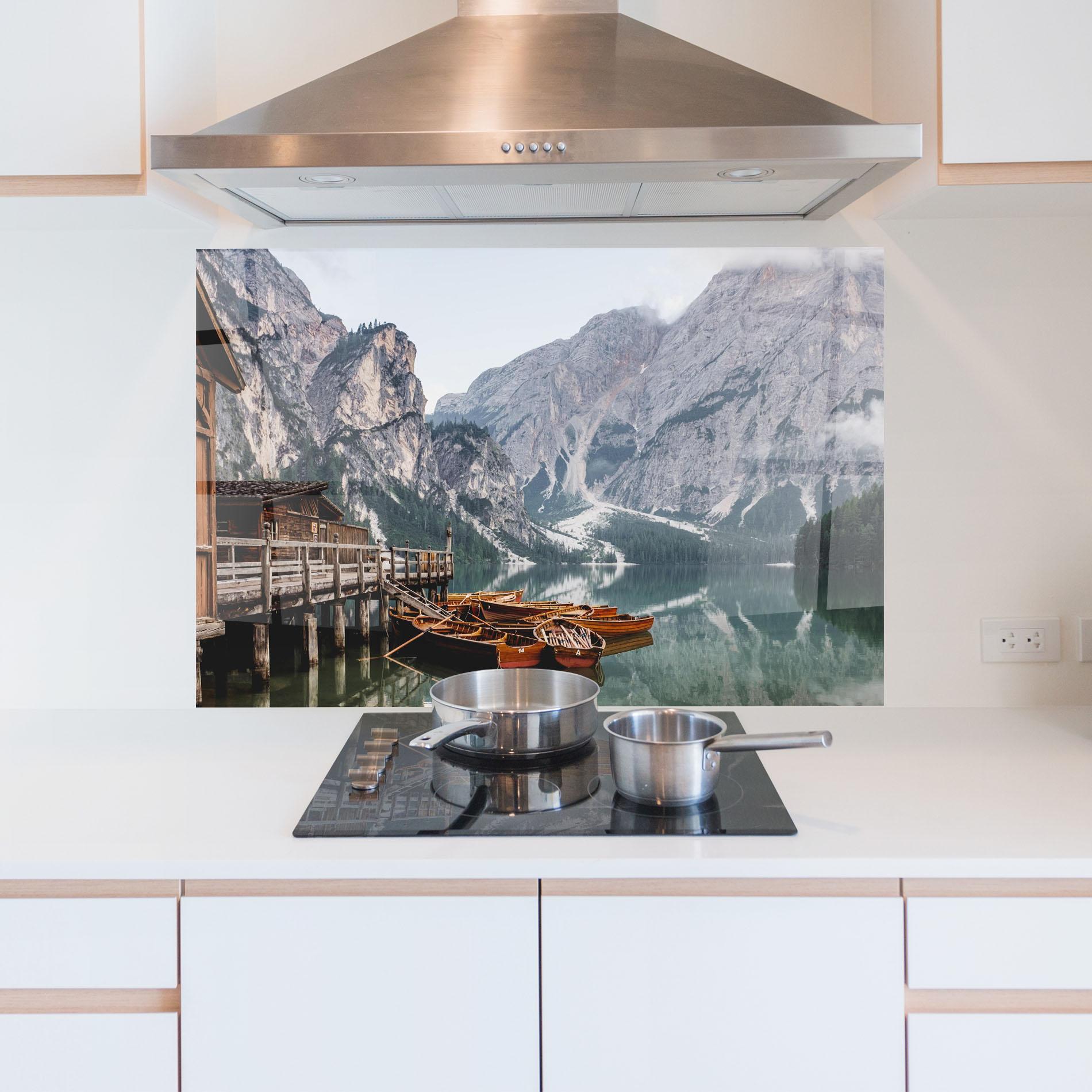 Panou Sticla Bucatarie Boat Lake Mountain mockup 5