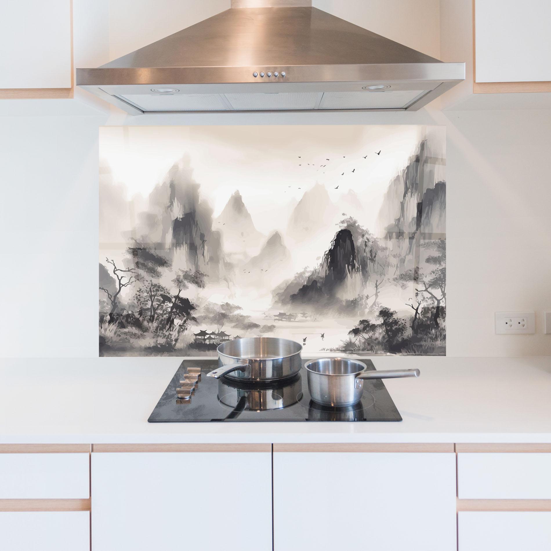 Panou Sticla Bucatarie Far Away Mountain mockup 5