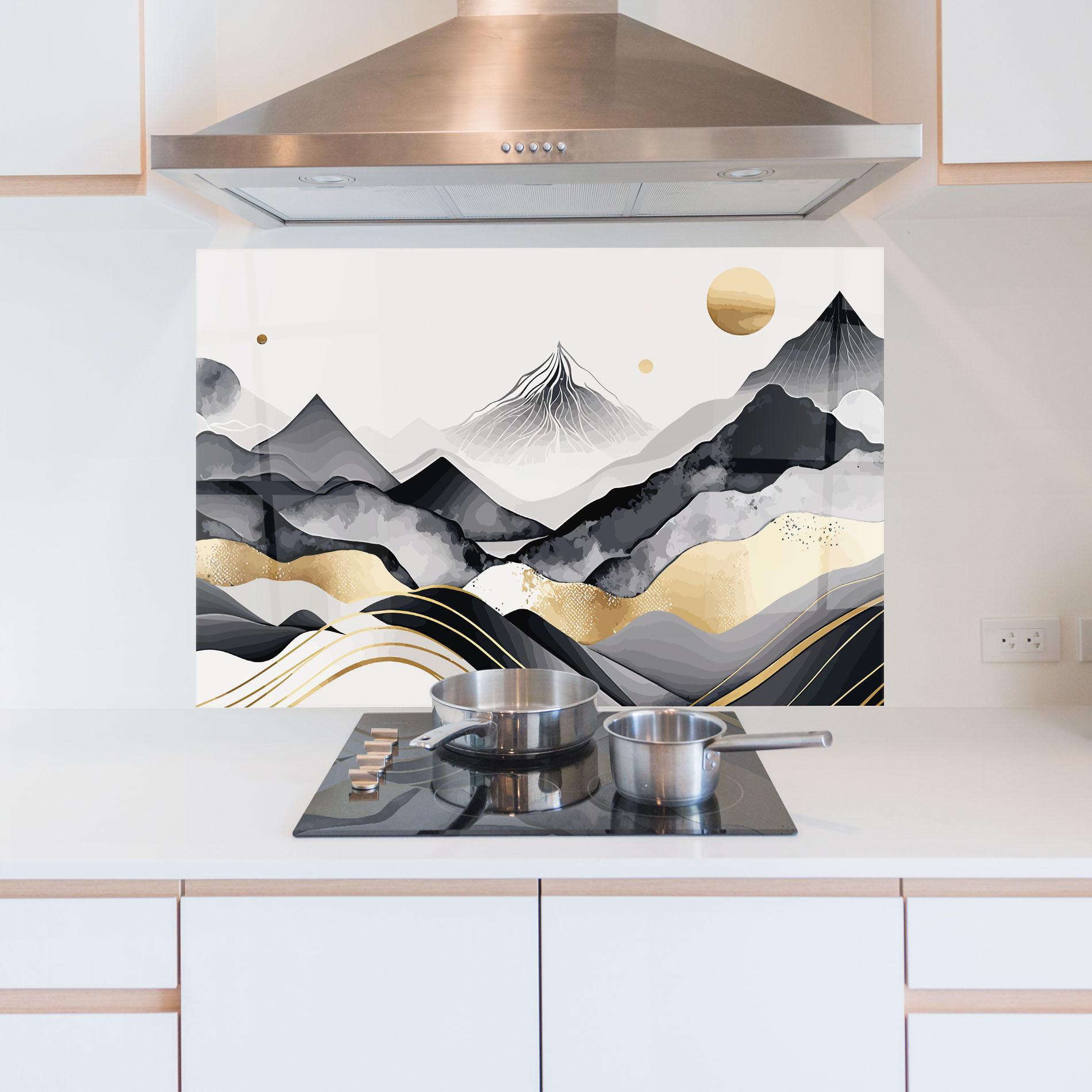 Panou Sticla Bucatarie Gold Black Mountain mockup 5