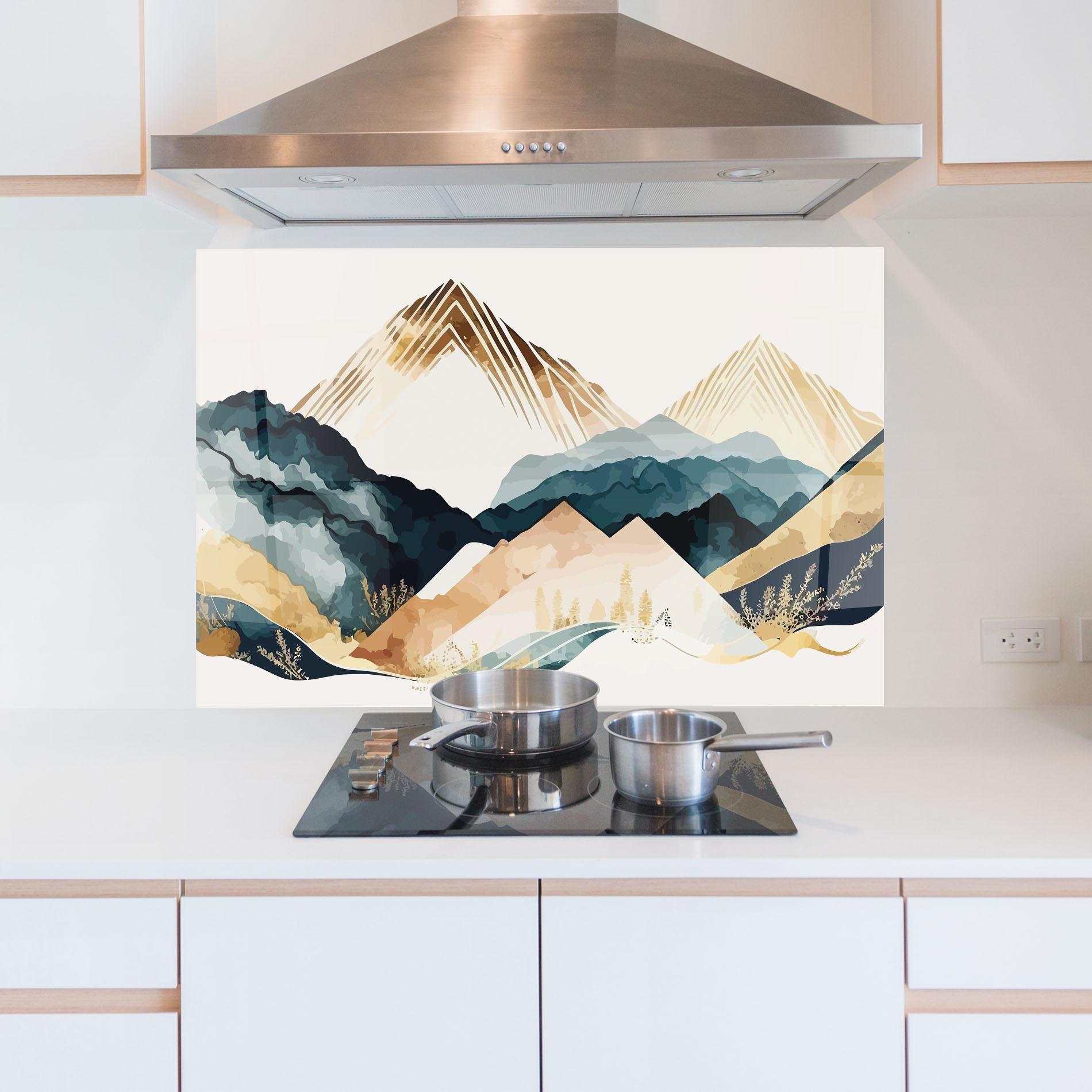 Panou Sticla Bucatarie Gold Green Mountain mockup 5