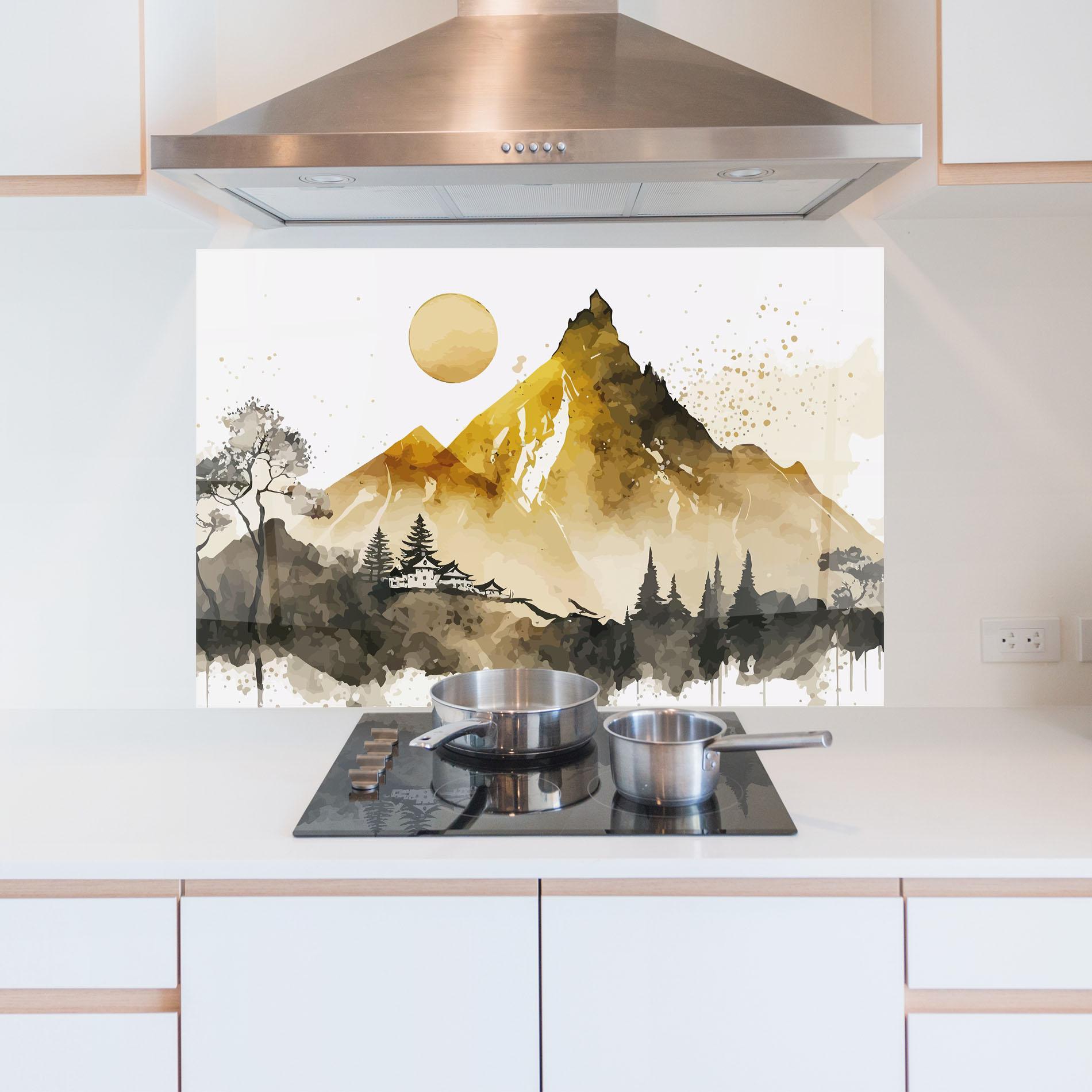Panou Sticla Bucatarie Gold Mountain Art mockup 5