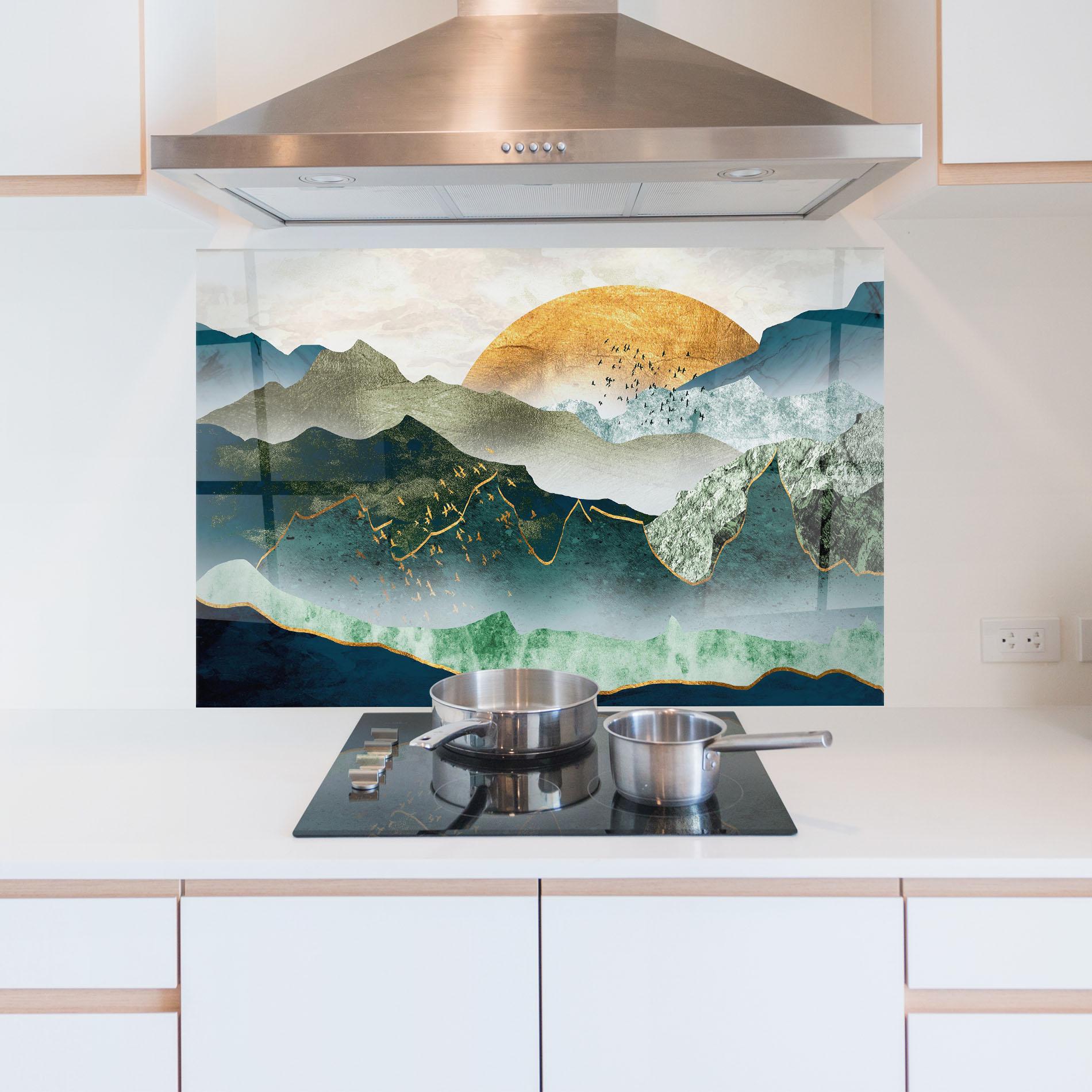 Panou Sticla Bucatarie Golden Mountains mockup 5