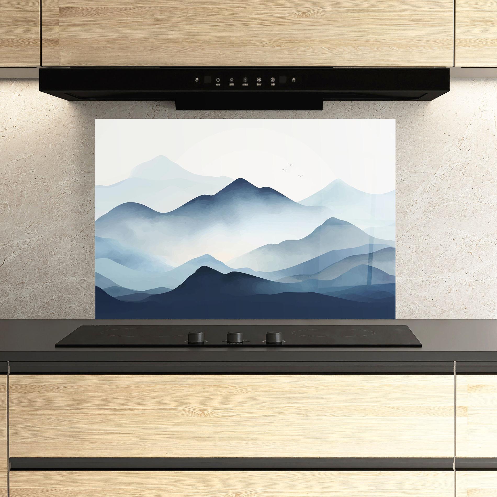 Panou Sticla Bucatarie Blue Foggy Mountain mockup 3