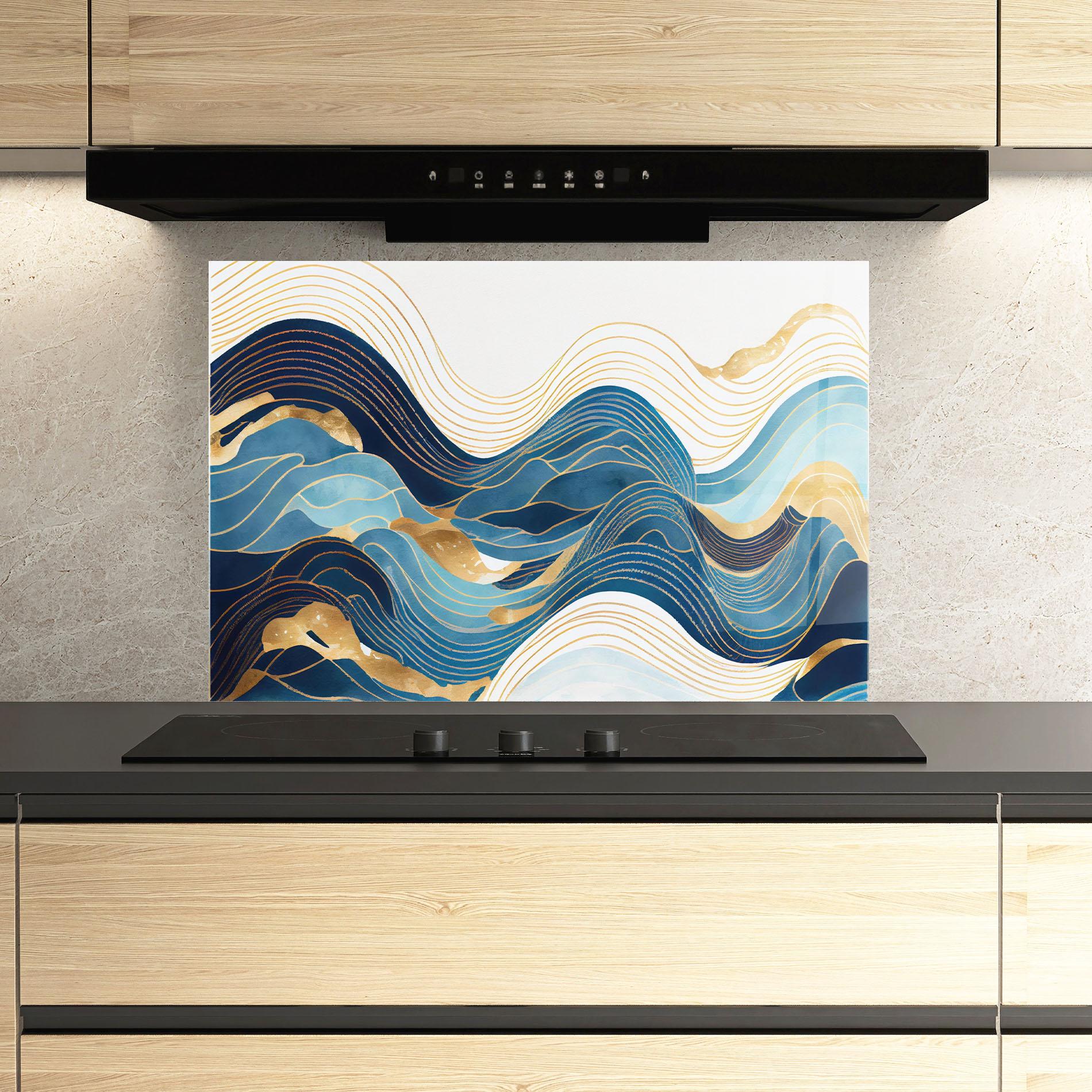 Panou Sticla Bucatarie Blue Wave Mountain mockup 3