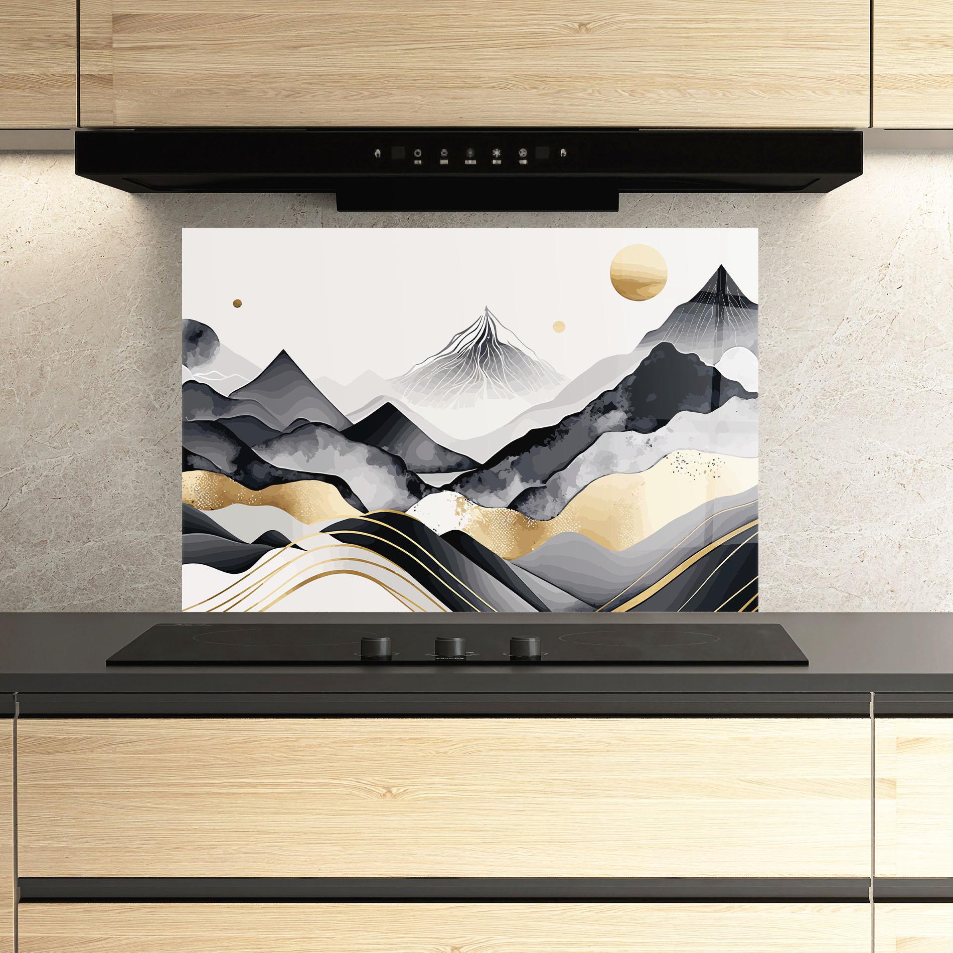 Panou Sticla Bucatarie Gold Black Mountain mockup 3