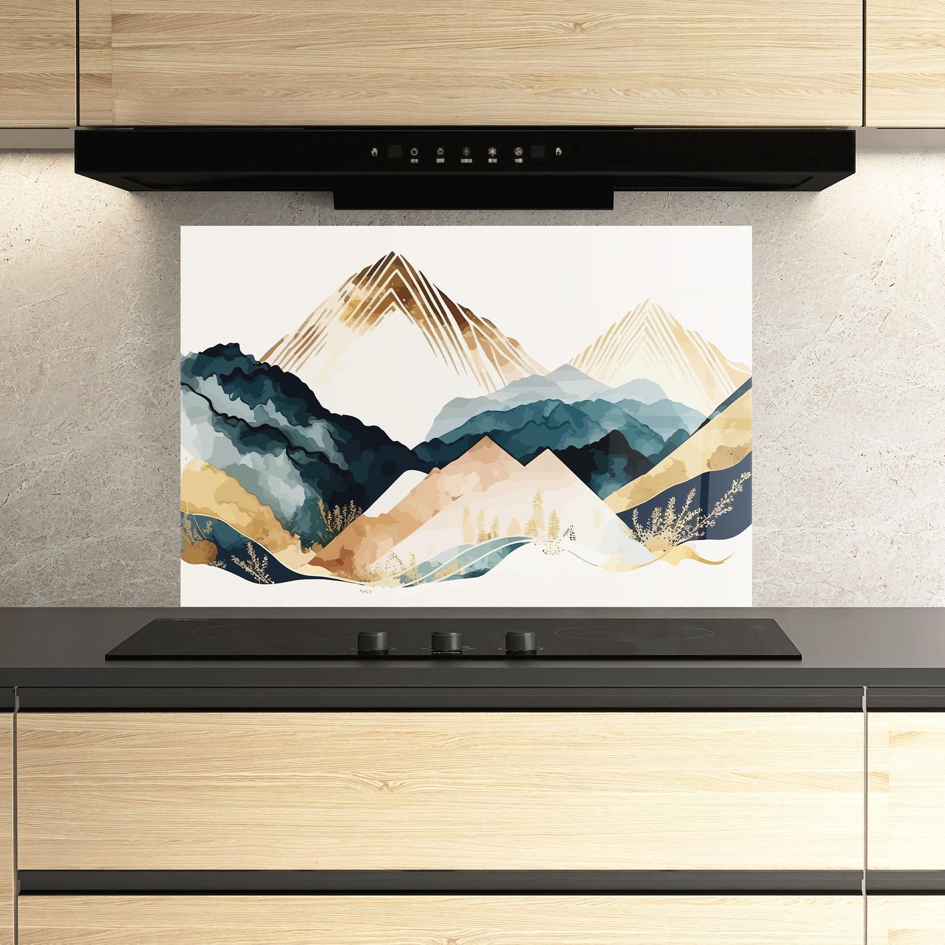 Panou Sticla Bucatarie Gold Green Mountain mockup 3