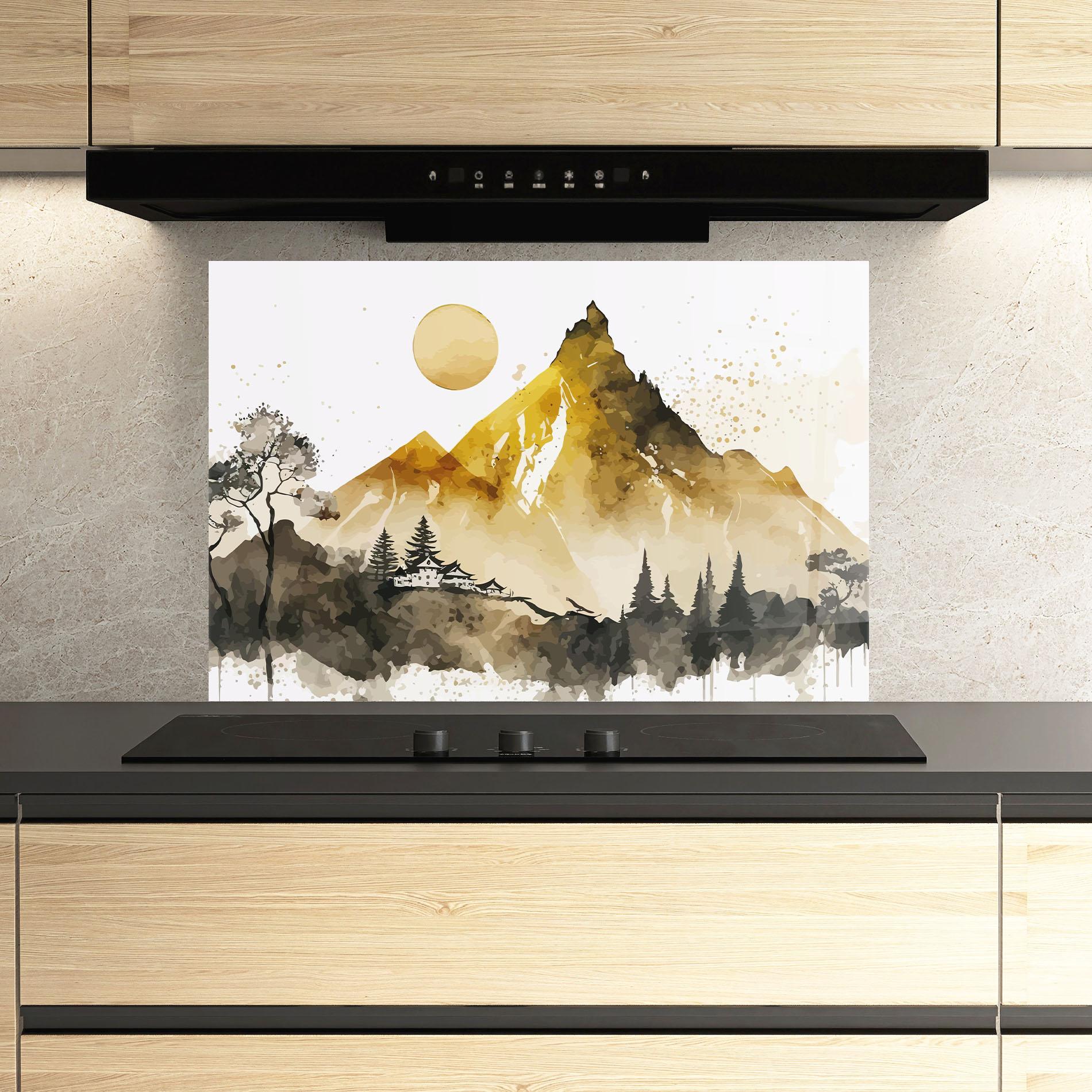Panou Sticla Bucatarie Gold Mountain Art mockup 3