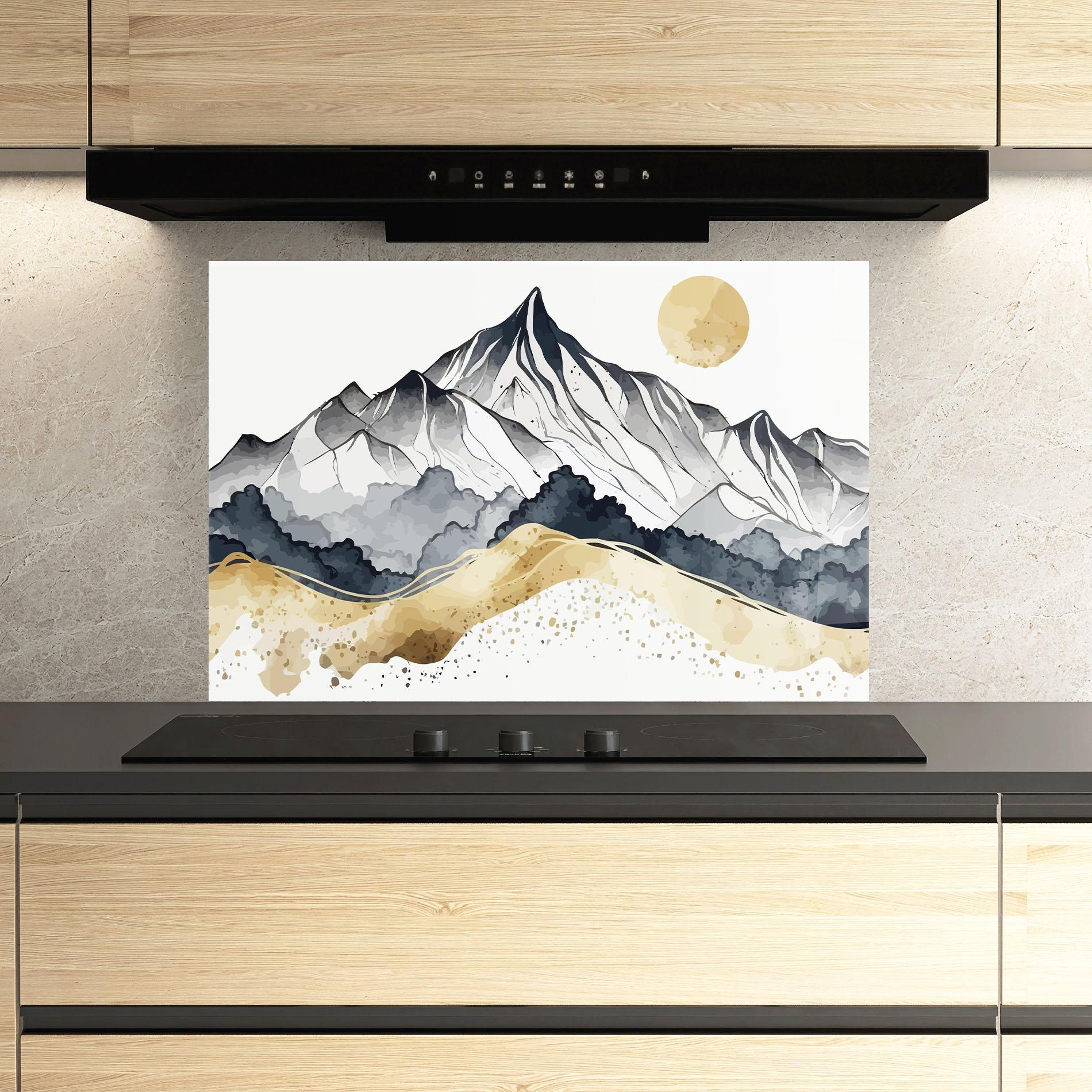 Panou Sticla Bucatarie Grey Gold Mountain mockup 3