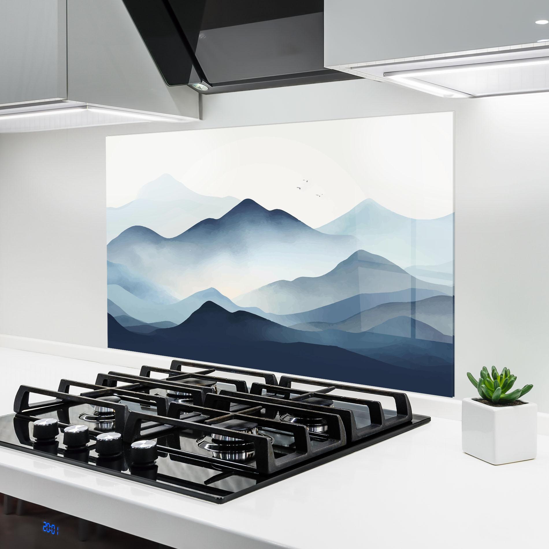 Panou Sticla Bucatarie Blue Foggy Mountain mockup 6