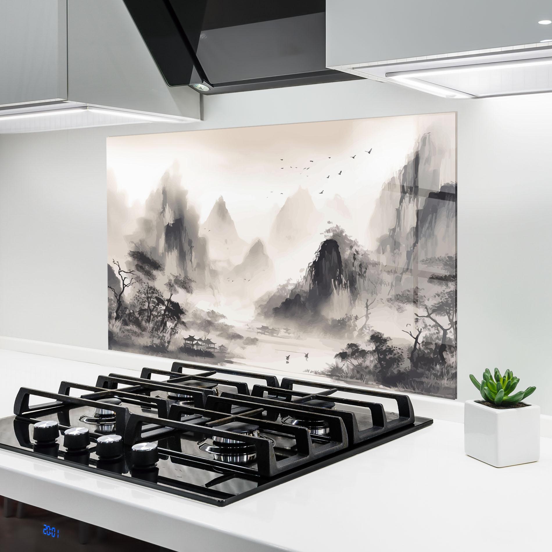 Panou Sticla Bucatarie Far Away Mountain mockup 6