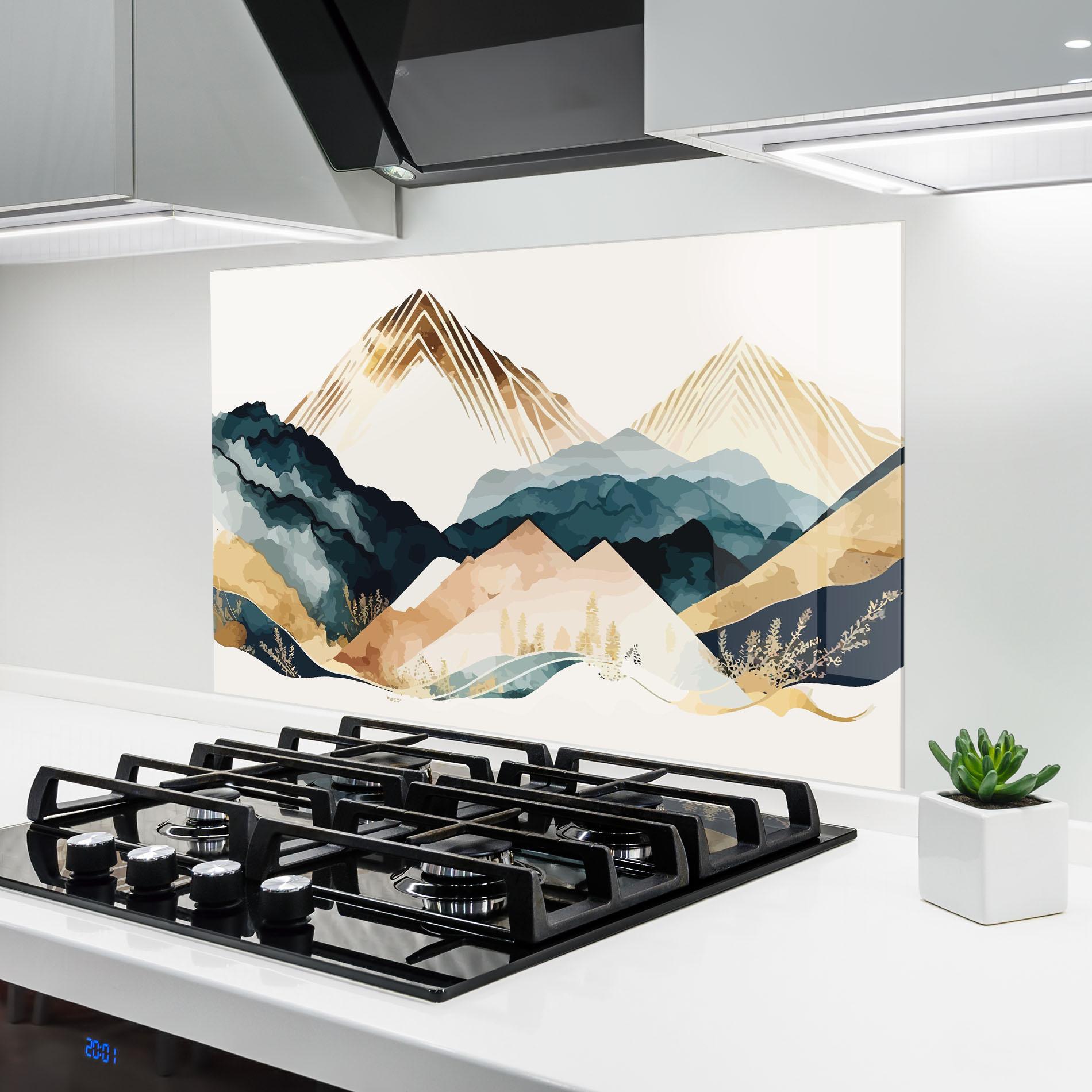 Panou Sticla Bucatarie Gold Green Mountain mockup 6