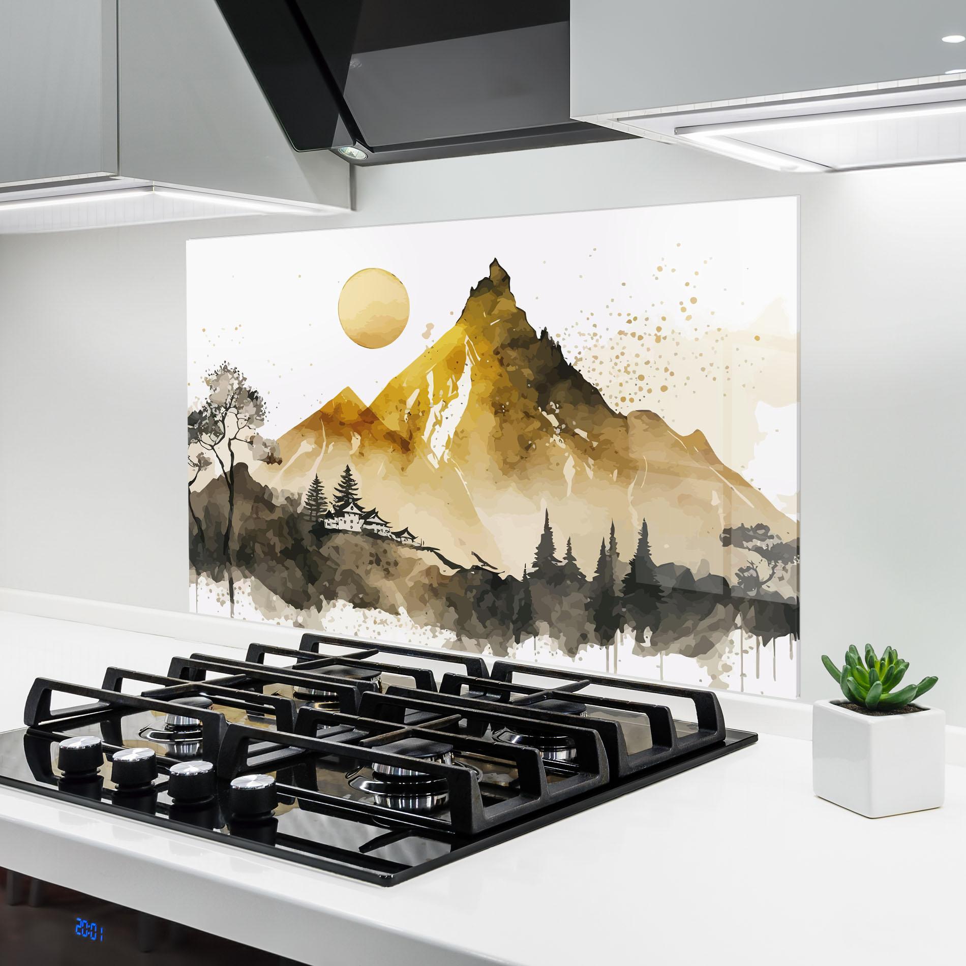 Panou Sticla Bucatarie Gold Mountain Art mockup 6