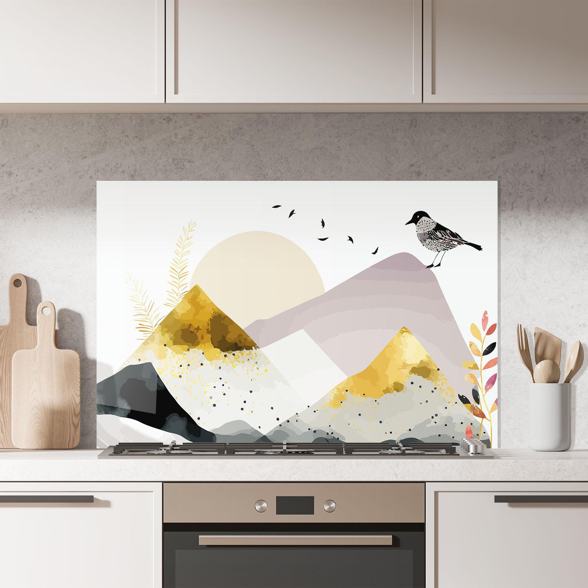 Panou Sticla Bucatarie Bird Gold Mountain mockup 7