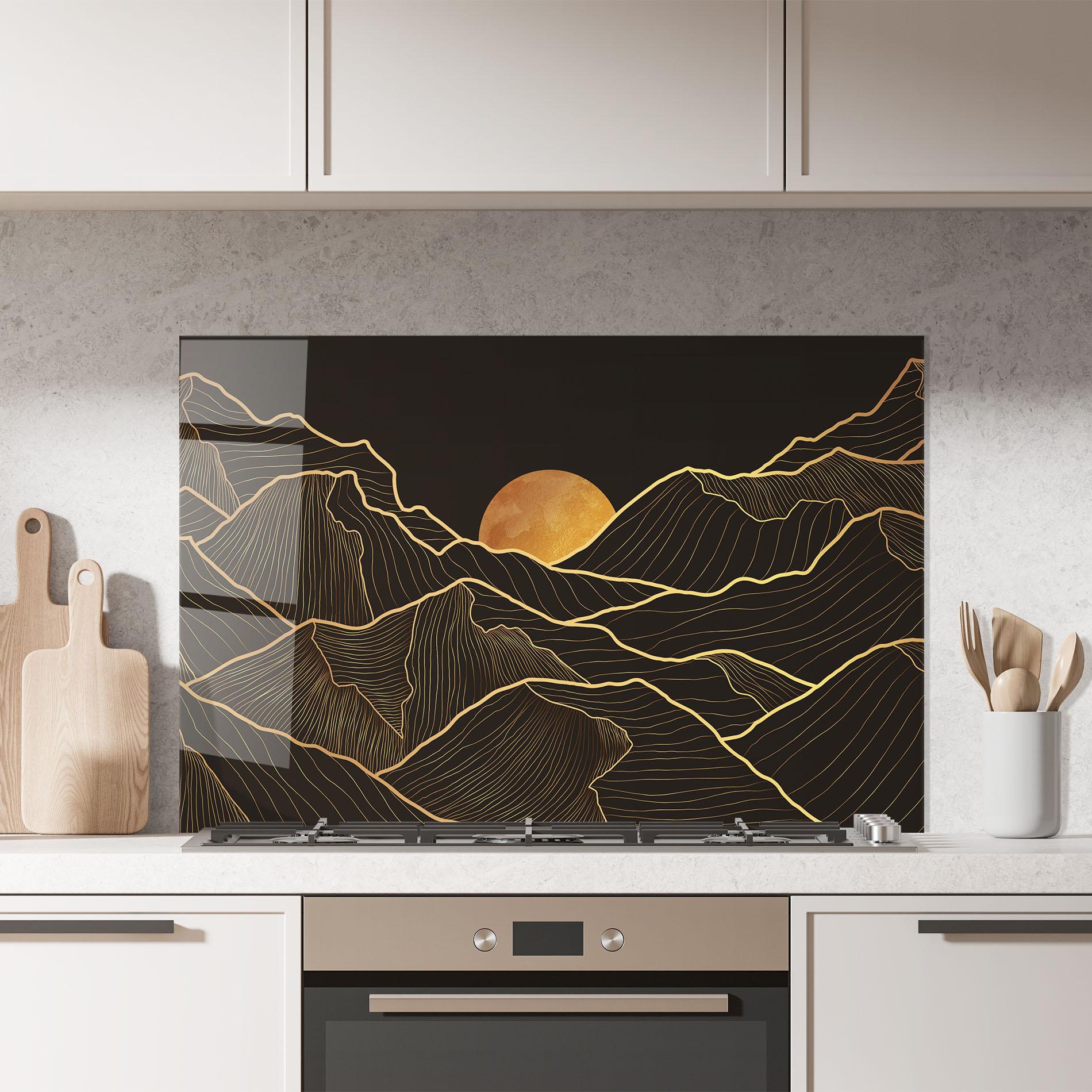 Panou Sticla Bucatarie Black Gold Mountains mockup 7