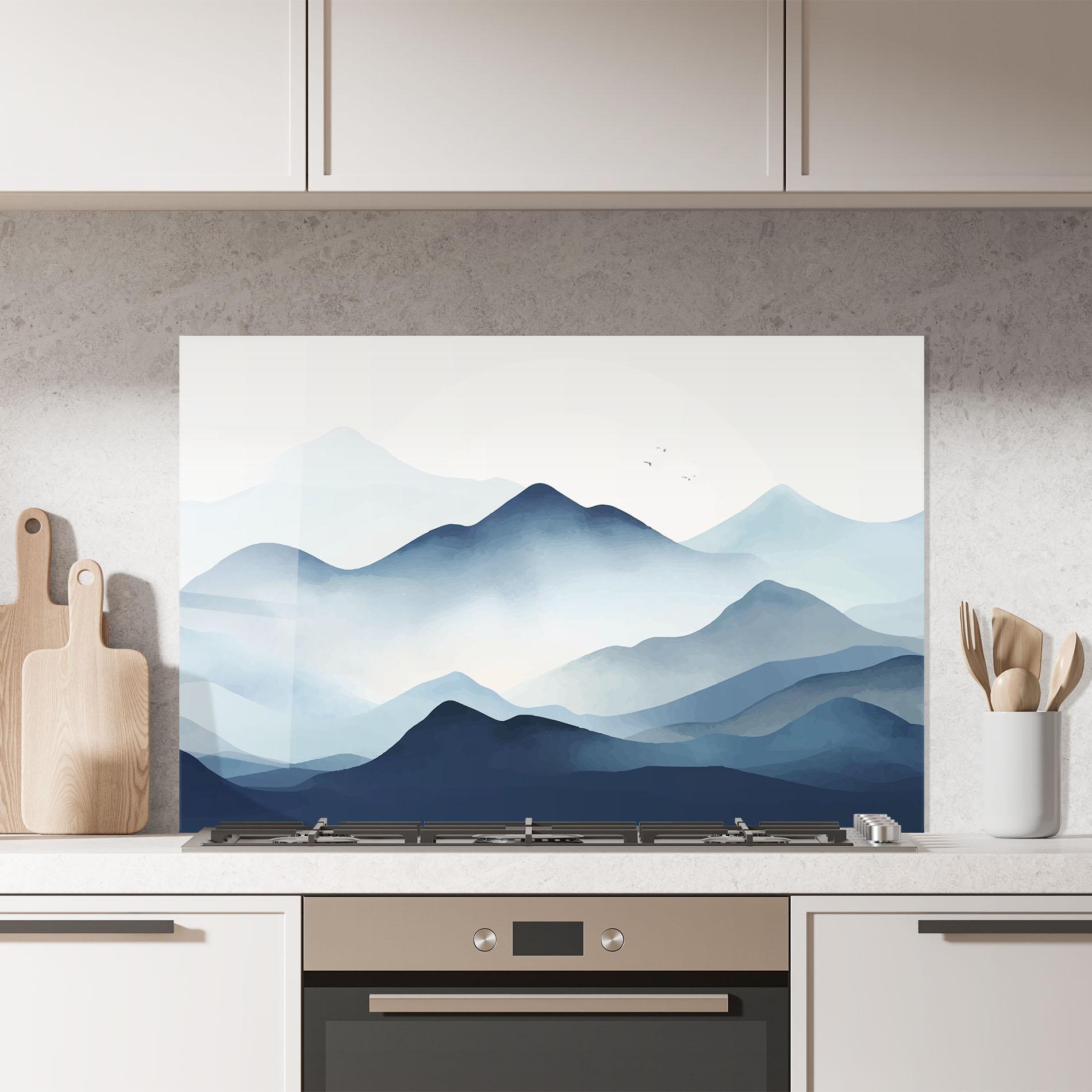 Panou Sticla Bucatarie Blue Foggy Mountain mockup 7