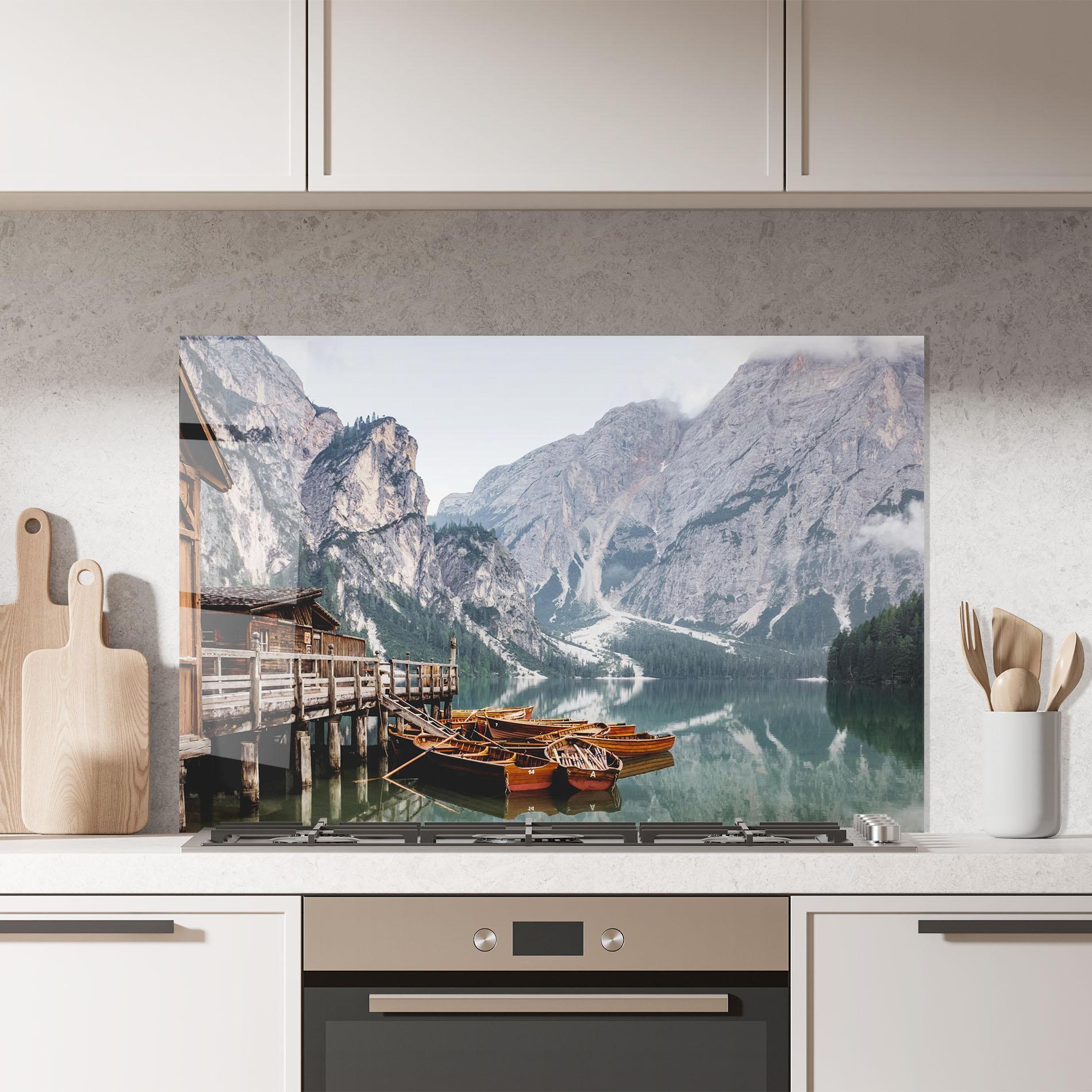 Panou Sticla Bucatarie Boat Lake Mountain mockup 7