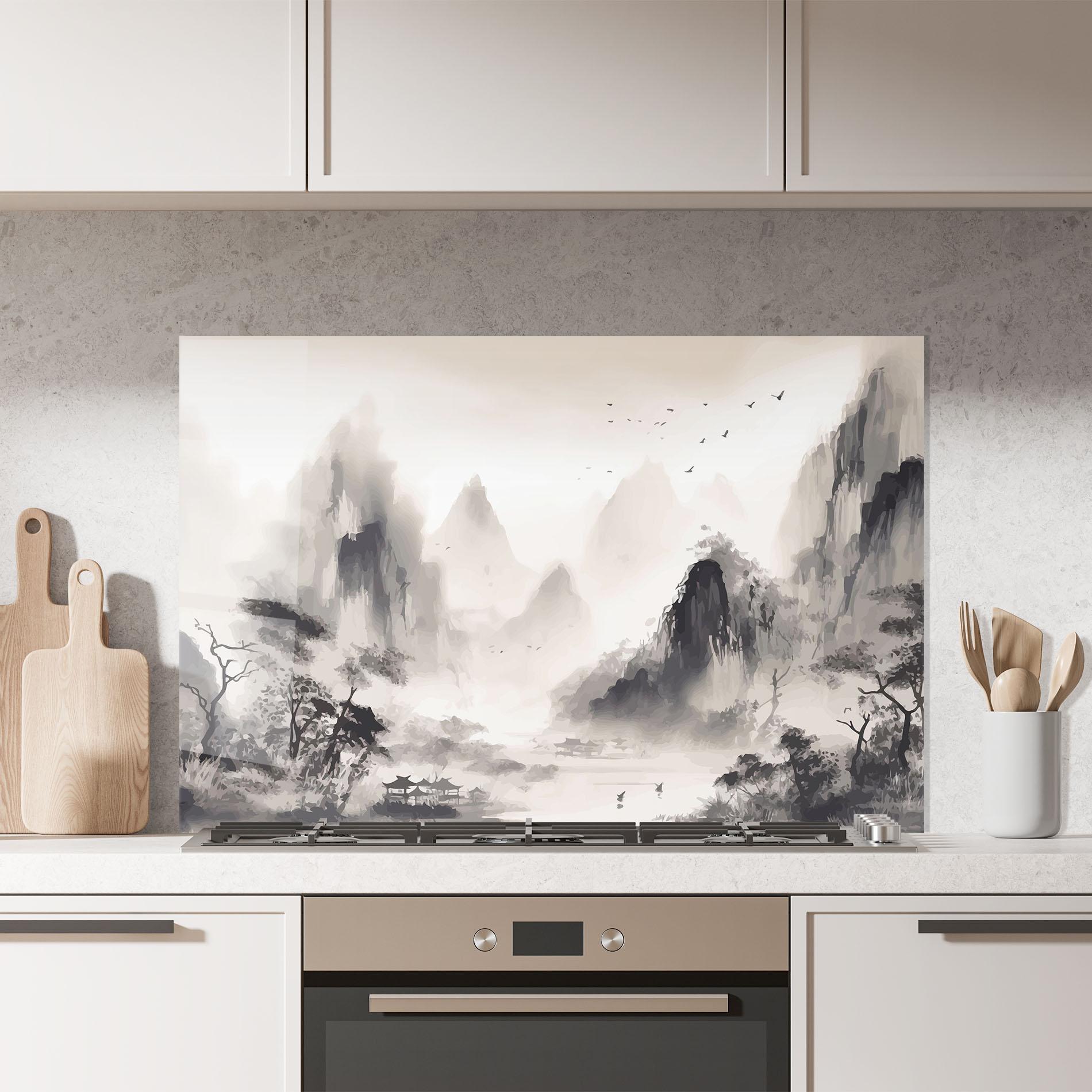 Panou Sticla Bucatarie Far Away Mountain mockup 7