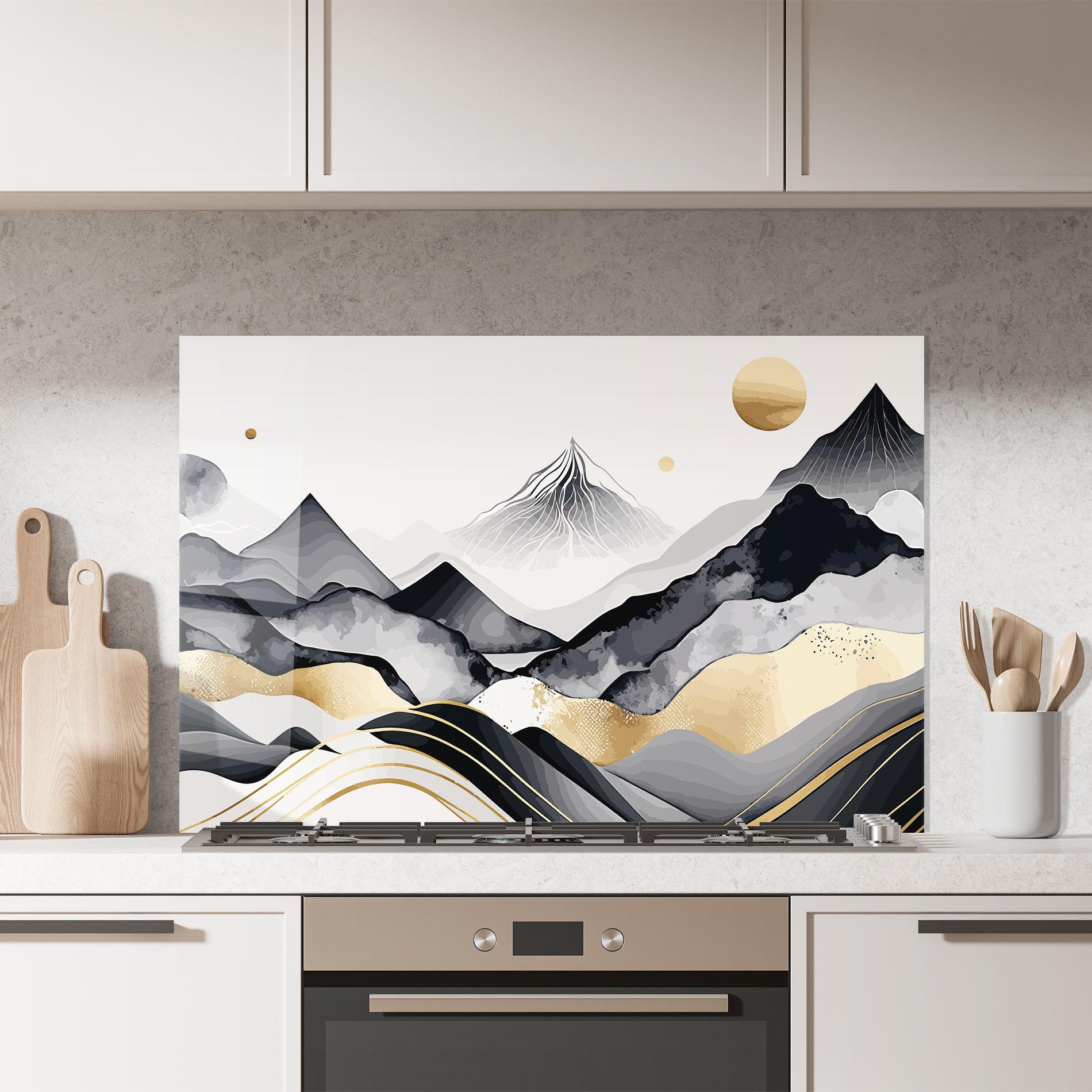 Panou Sticla Bucatarie Gold Black Mountain mockup 7