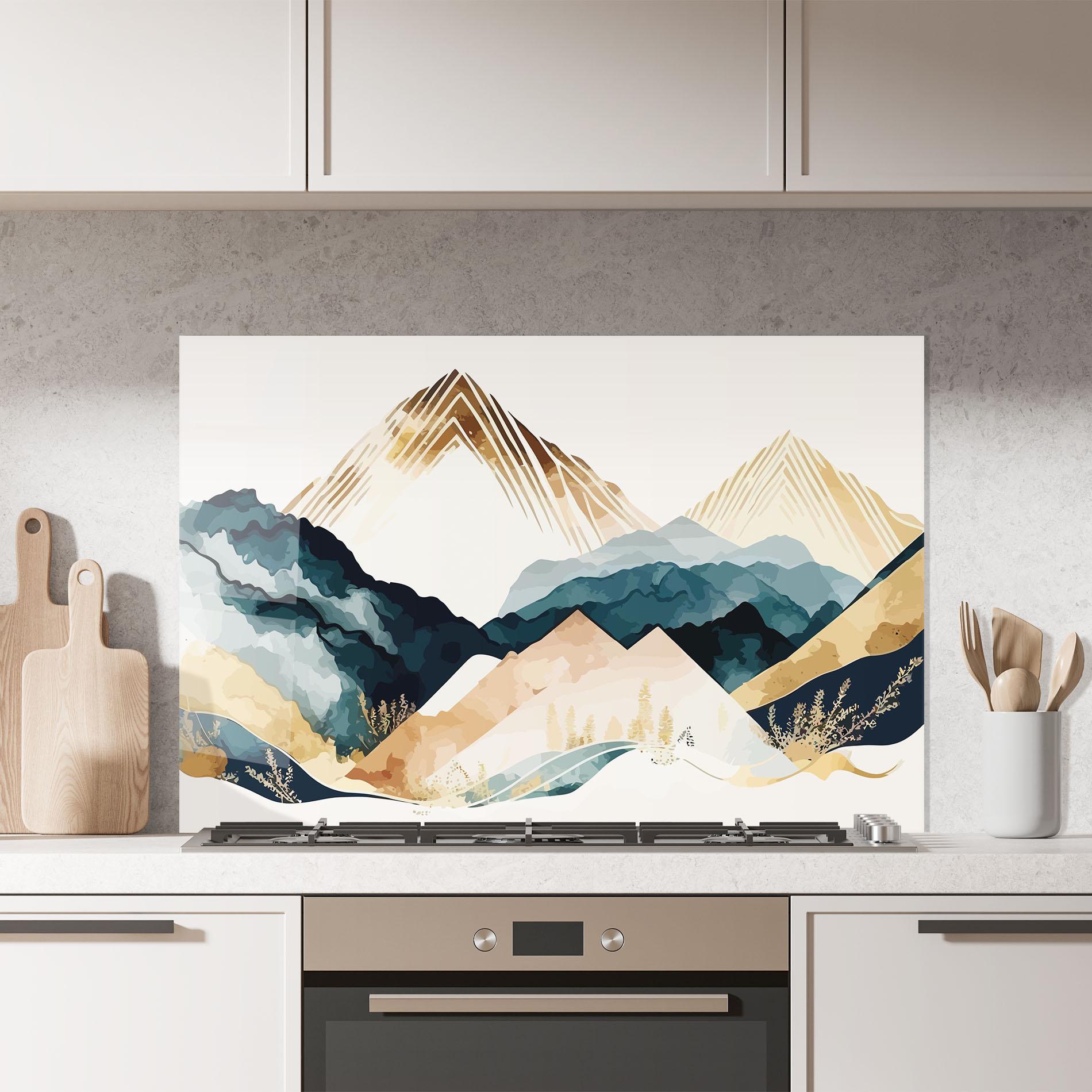 Panou Sticla Bucatarie Gold Green Mountain mockup 7