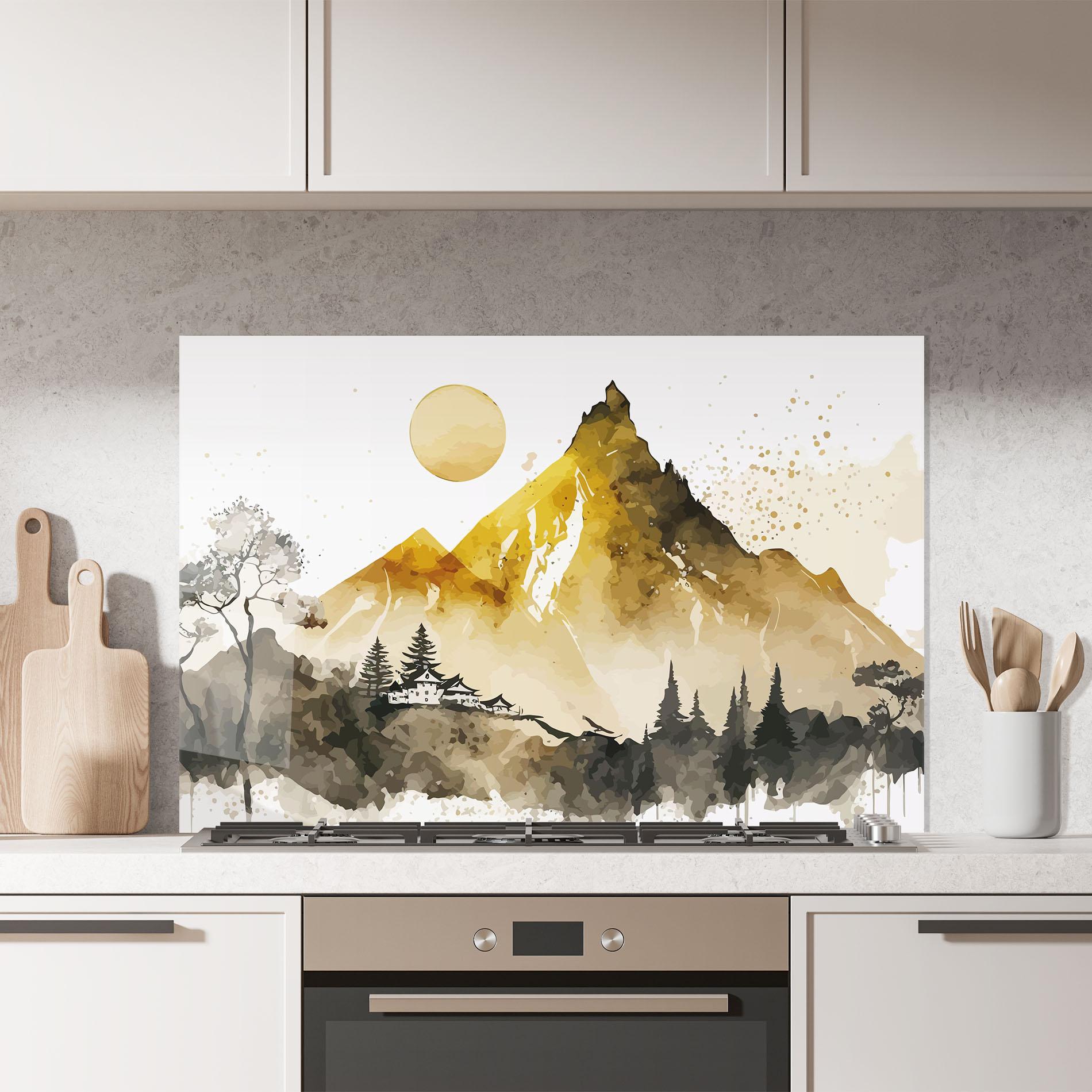 Panou Sticla Bucatarie Gold Mountain Art mockup 7