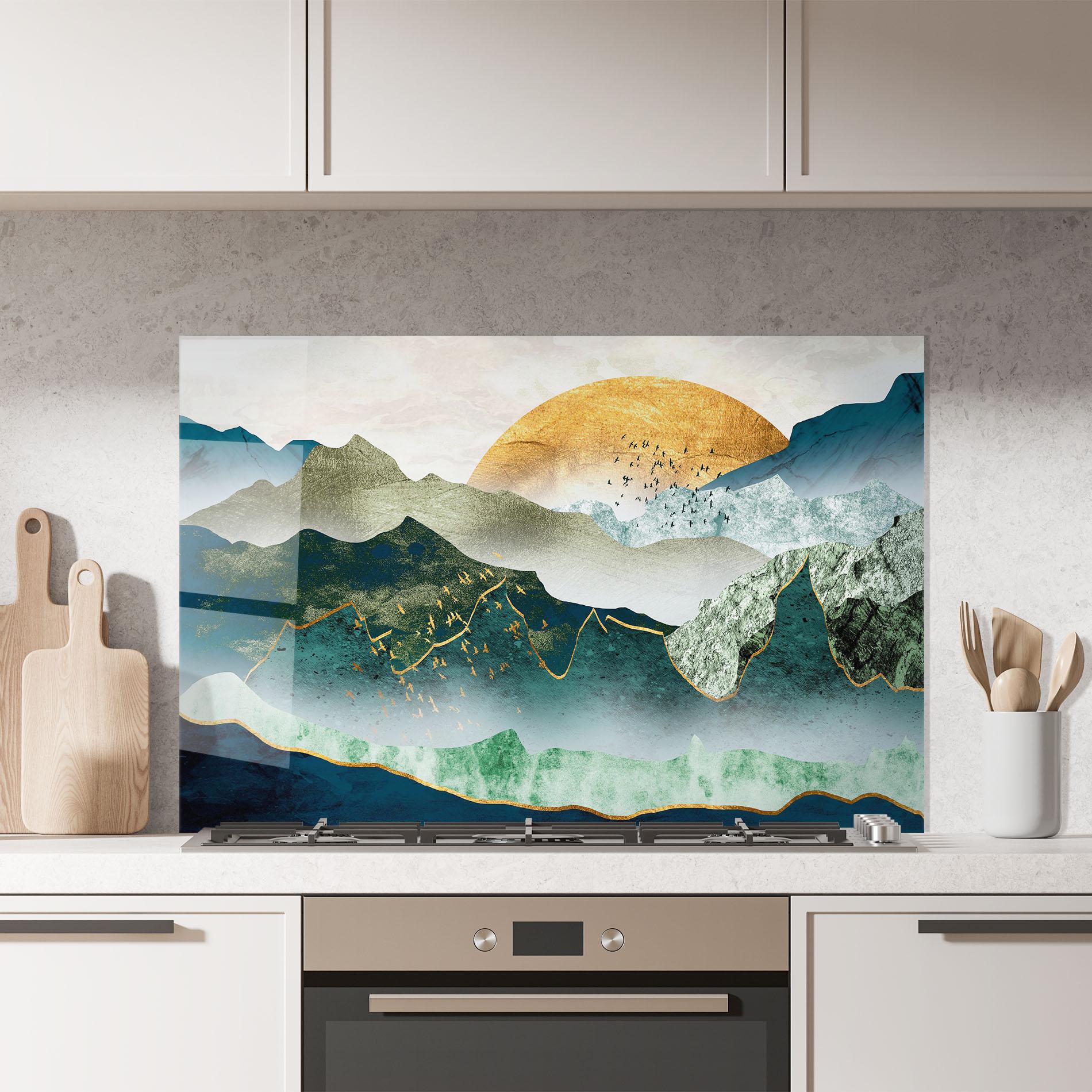 Panou Sticla Bucatarie Golden Mountains mockup 7