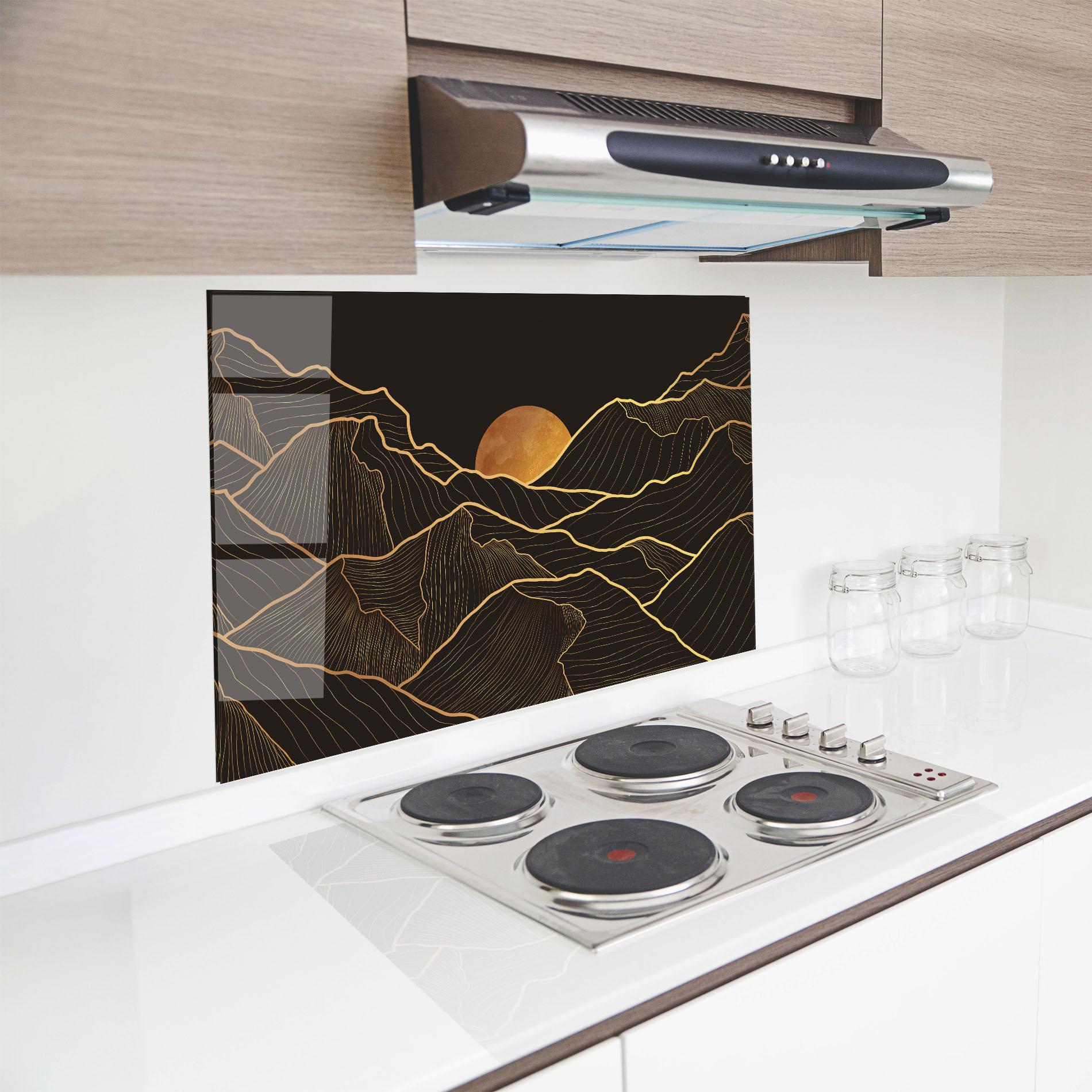 Panou Sticla Bucatarie Black Gold Mountains mockup 8